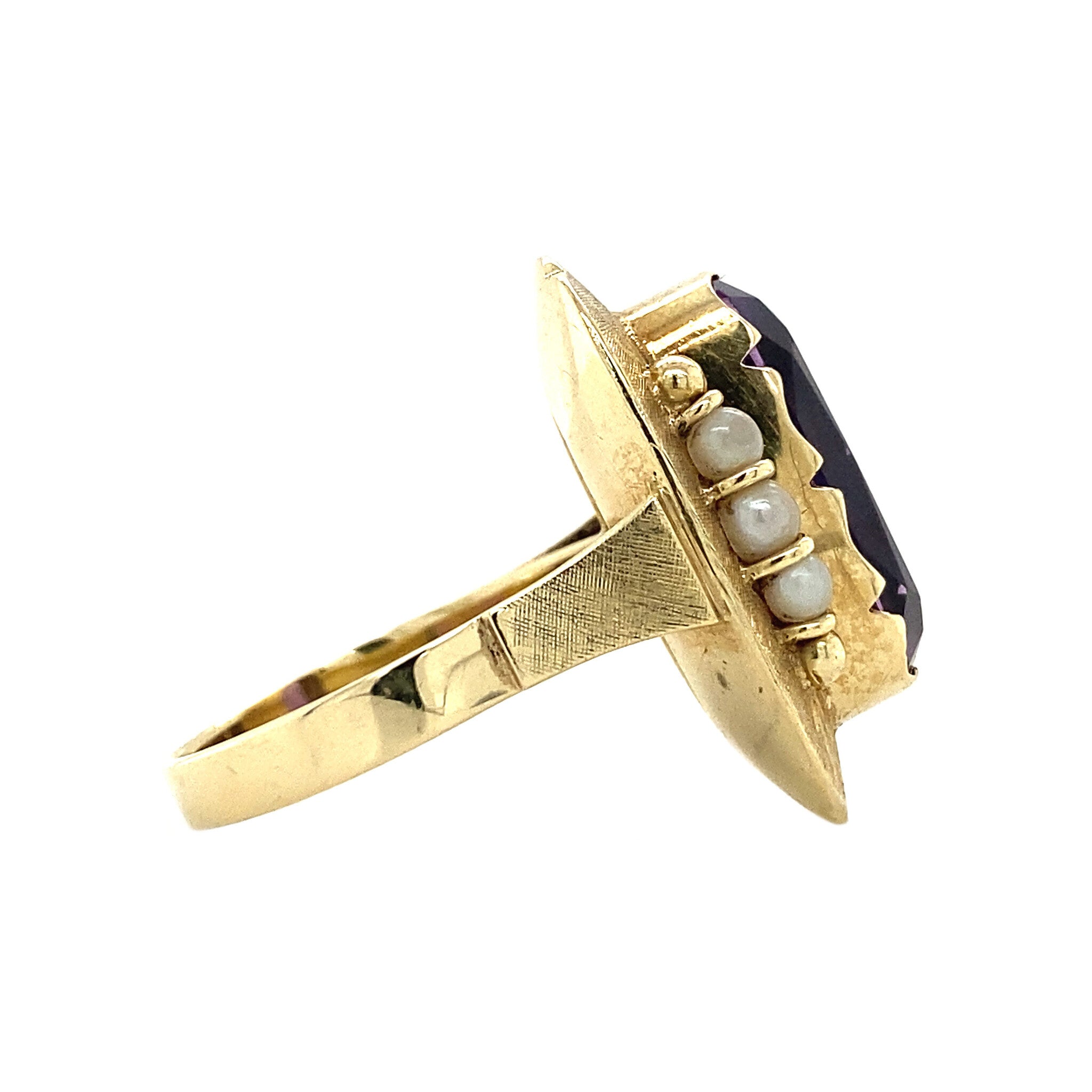 Gouden ring met amethist en parel 14 krt