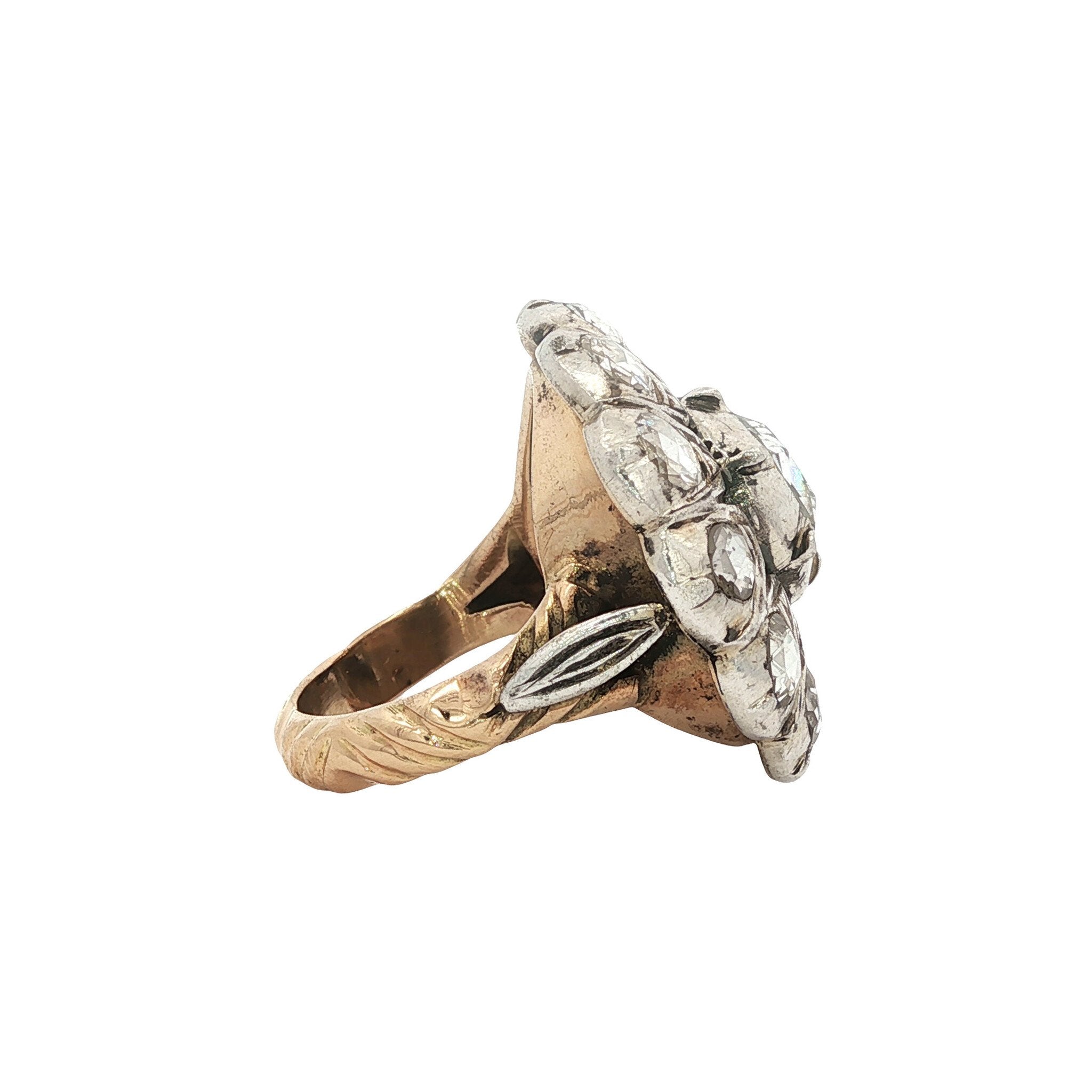 Gold vintage entourage ring with rose diamond 14 kt/925