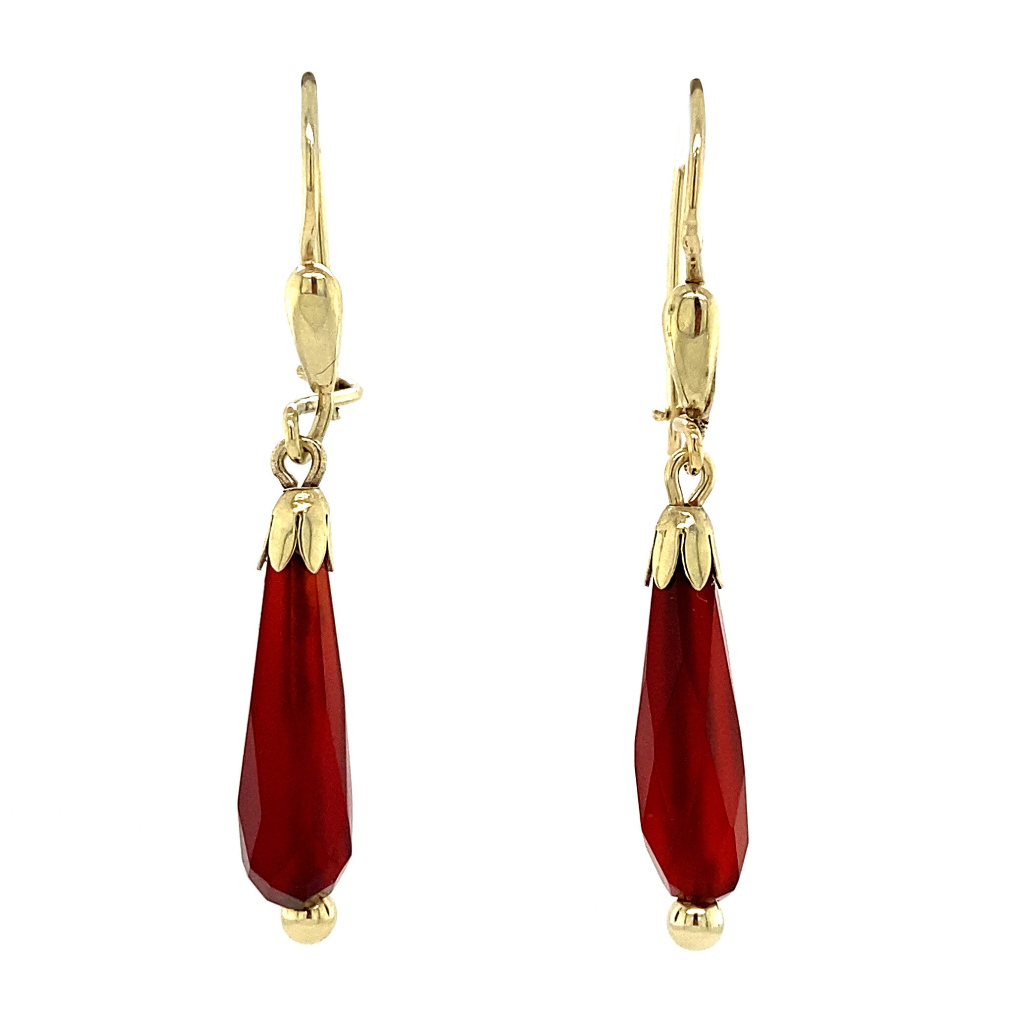 14 kt gold drop earrings with carnelian