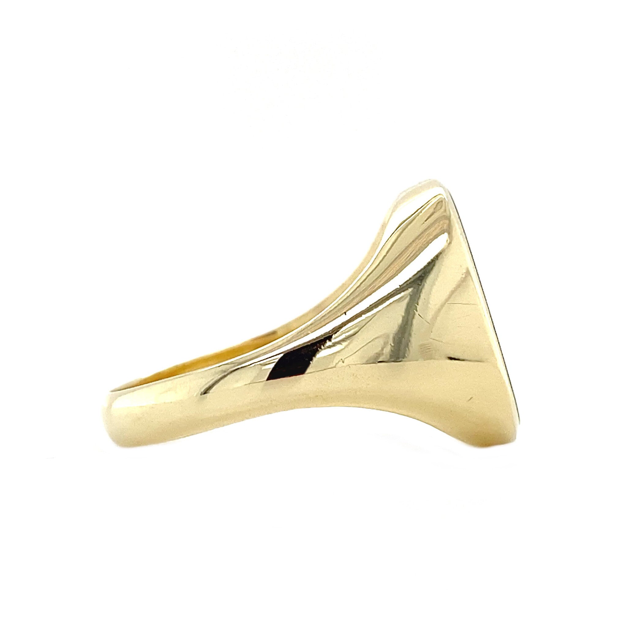 14 kt gold signet ring with green stone inlay