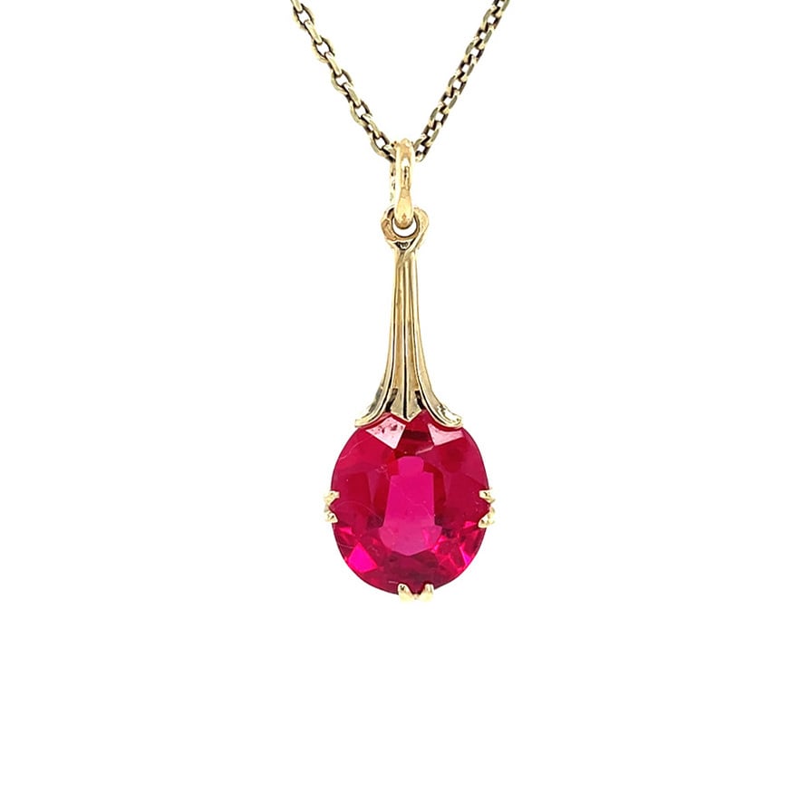 Gouden vintage hanger met robijn 14 kt