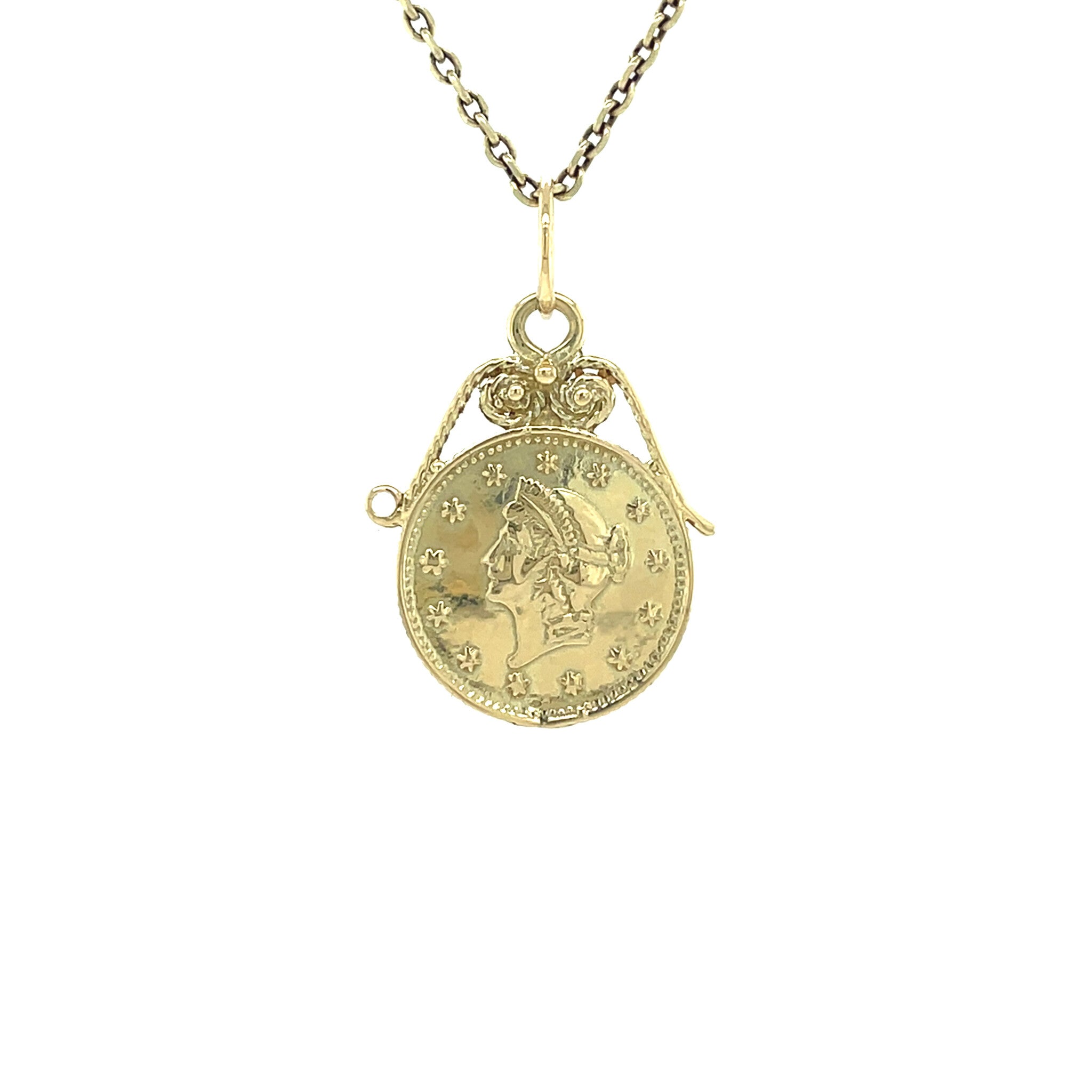 Vintage gold coin pendant, 14 kt