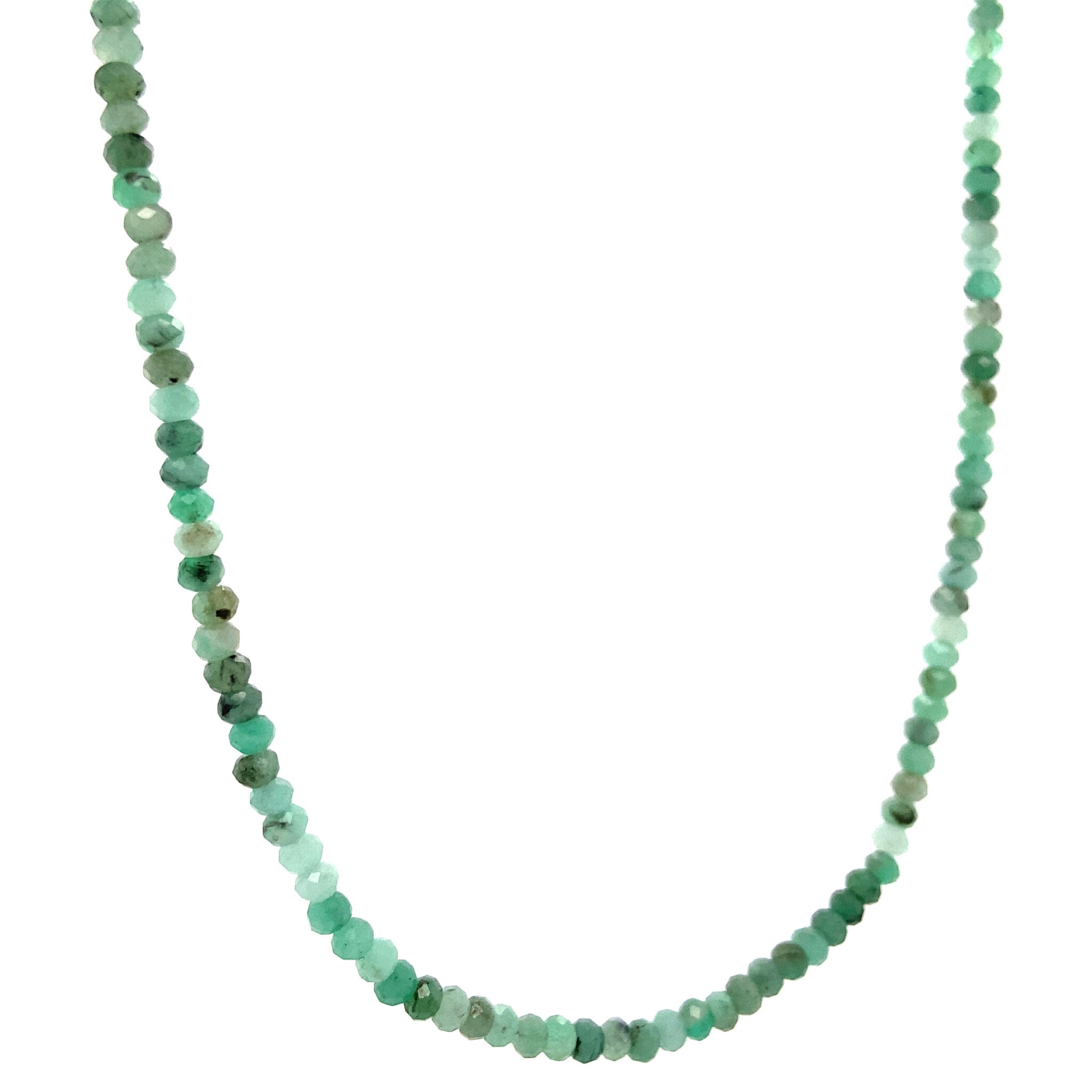 Emerald necklace with gold beads and clasp, 42 cm, 14 kt