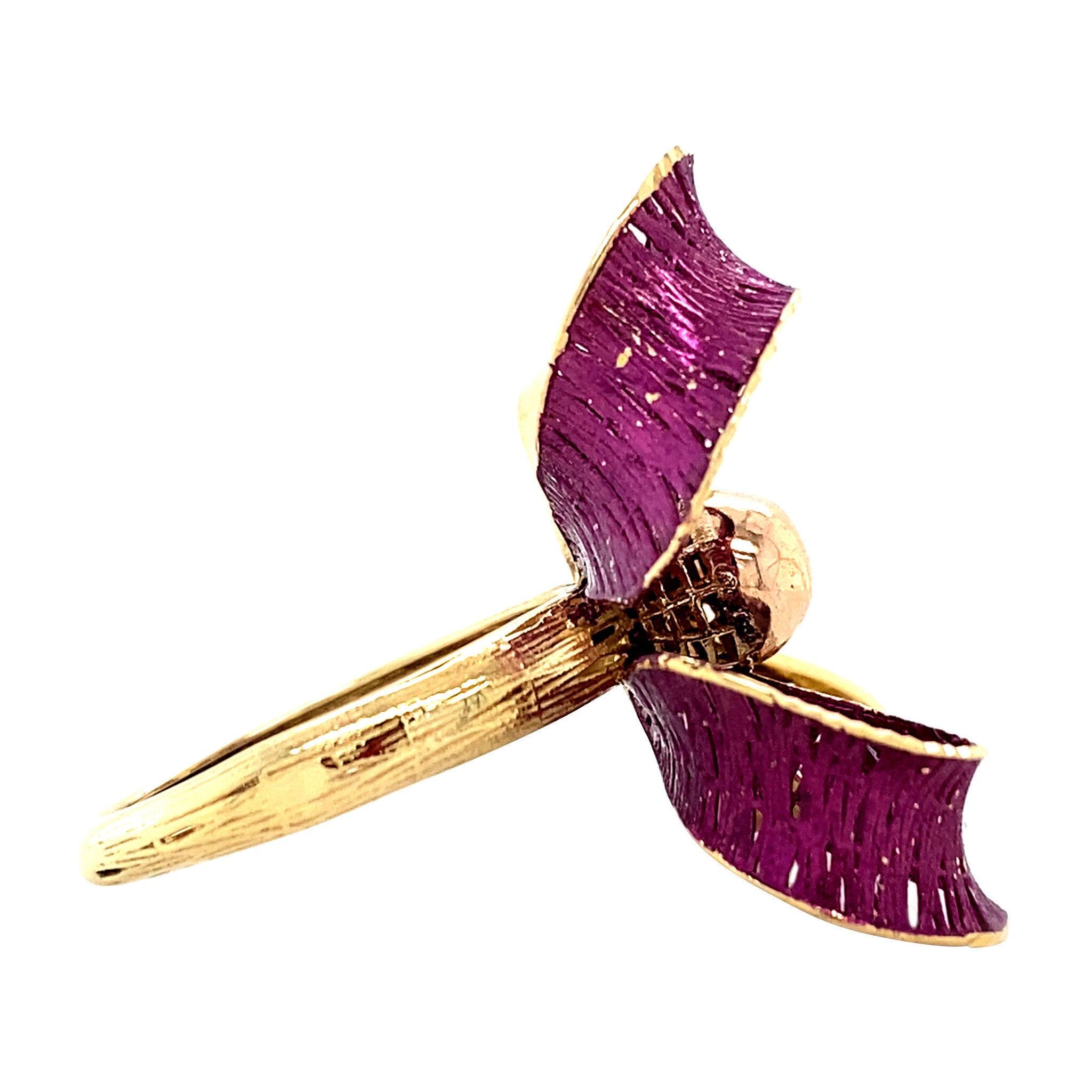 Gouden vintage strik ring met emaille en zirkonia 18 krt