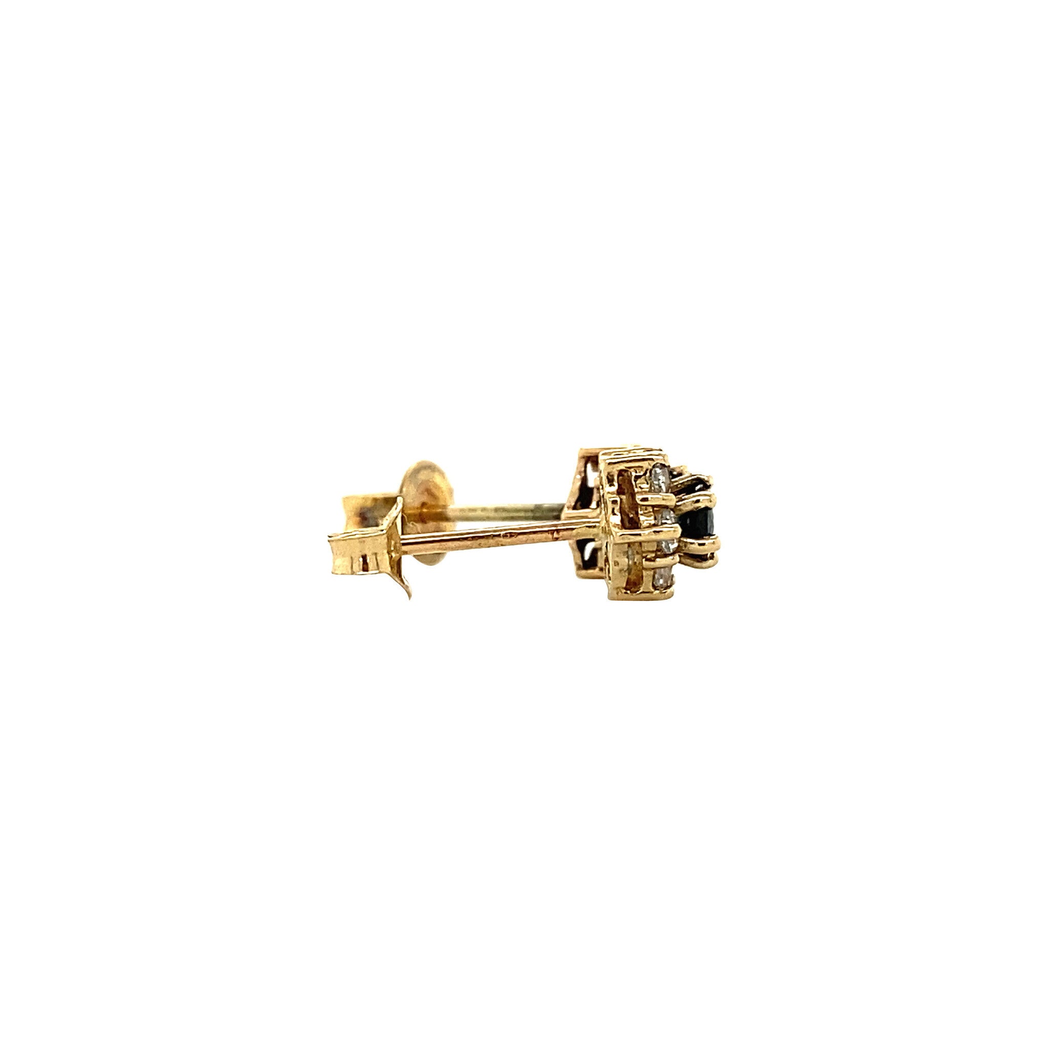 14 kt gold halo stud earrings with sapphire and cubic zirconia