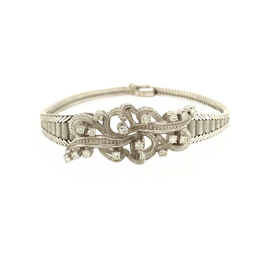 Vintage 14 kt white gold bracelet with diamond
