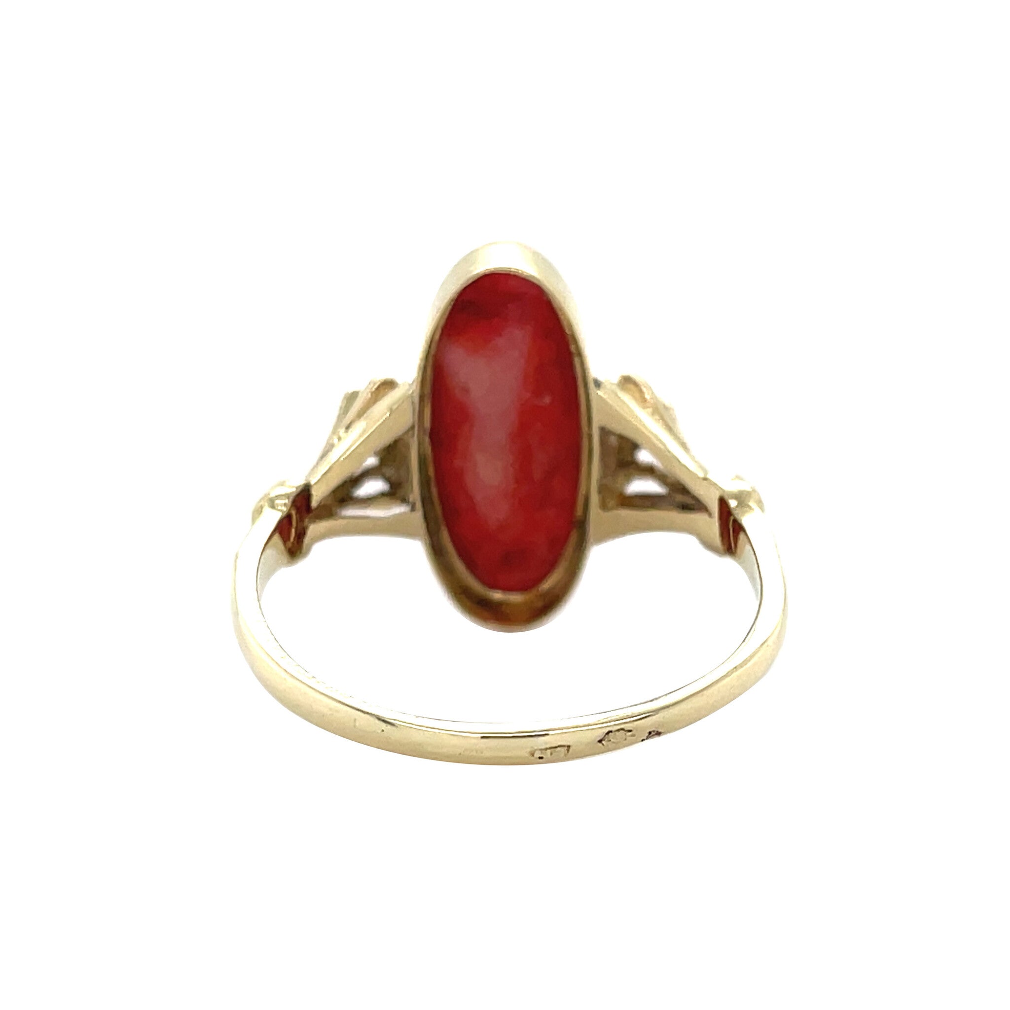 Gouden vintage ring met bloedkoraal 14 kt