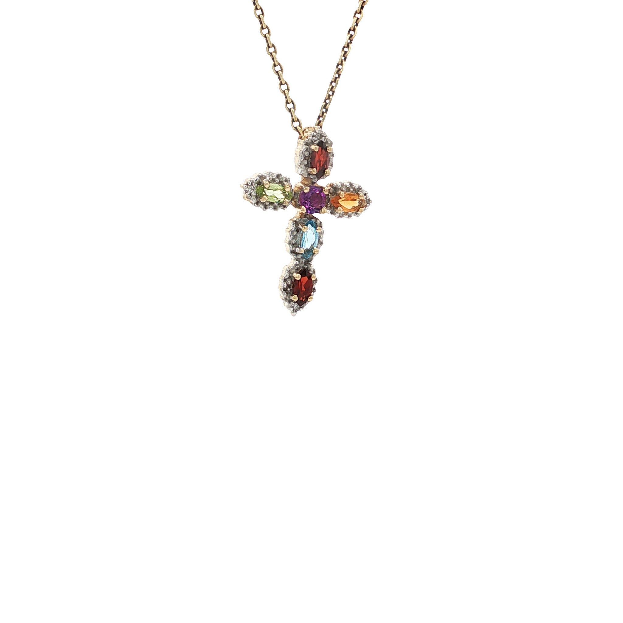 Pendant with amethyst, garnet, peridot, citrine, topaz and diamond 9 kt
