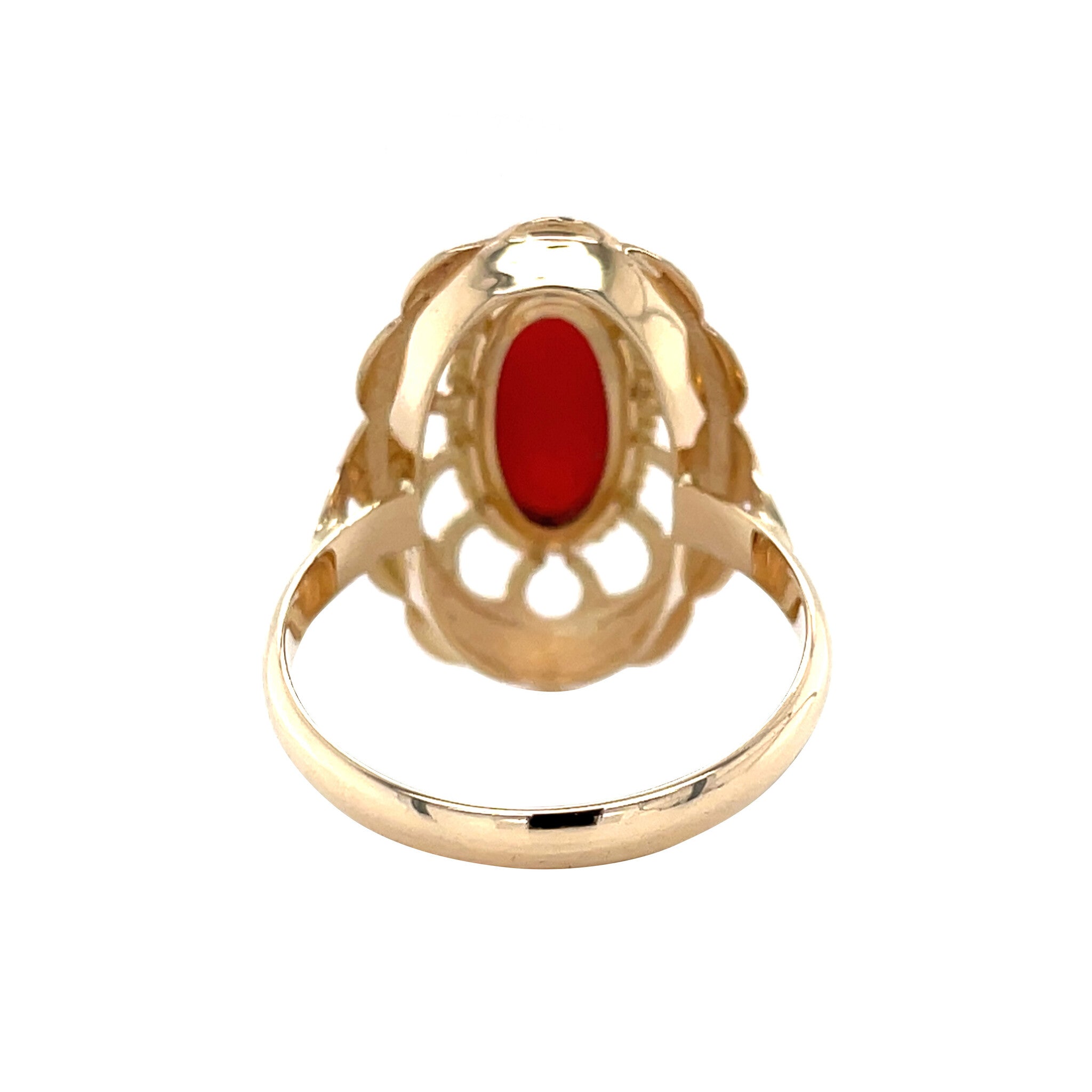 Gouden vintage ring met bloedkoraal 14 krt