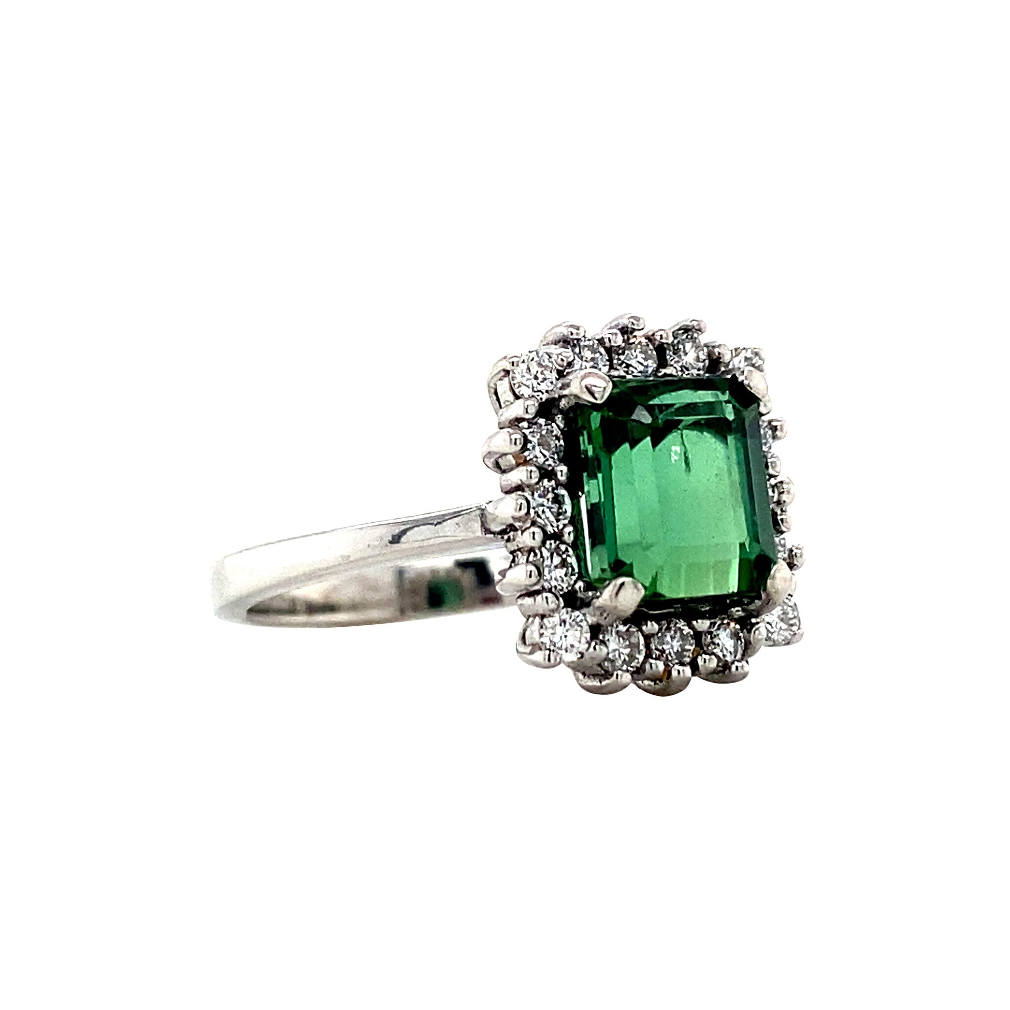 Witgouden entourage ring met toermalijn en diamant 14 krt