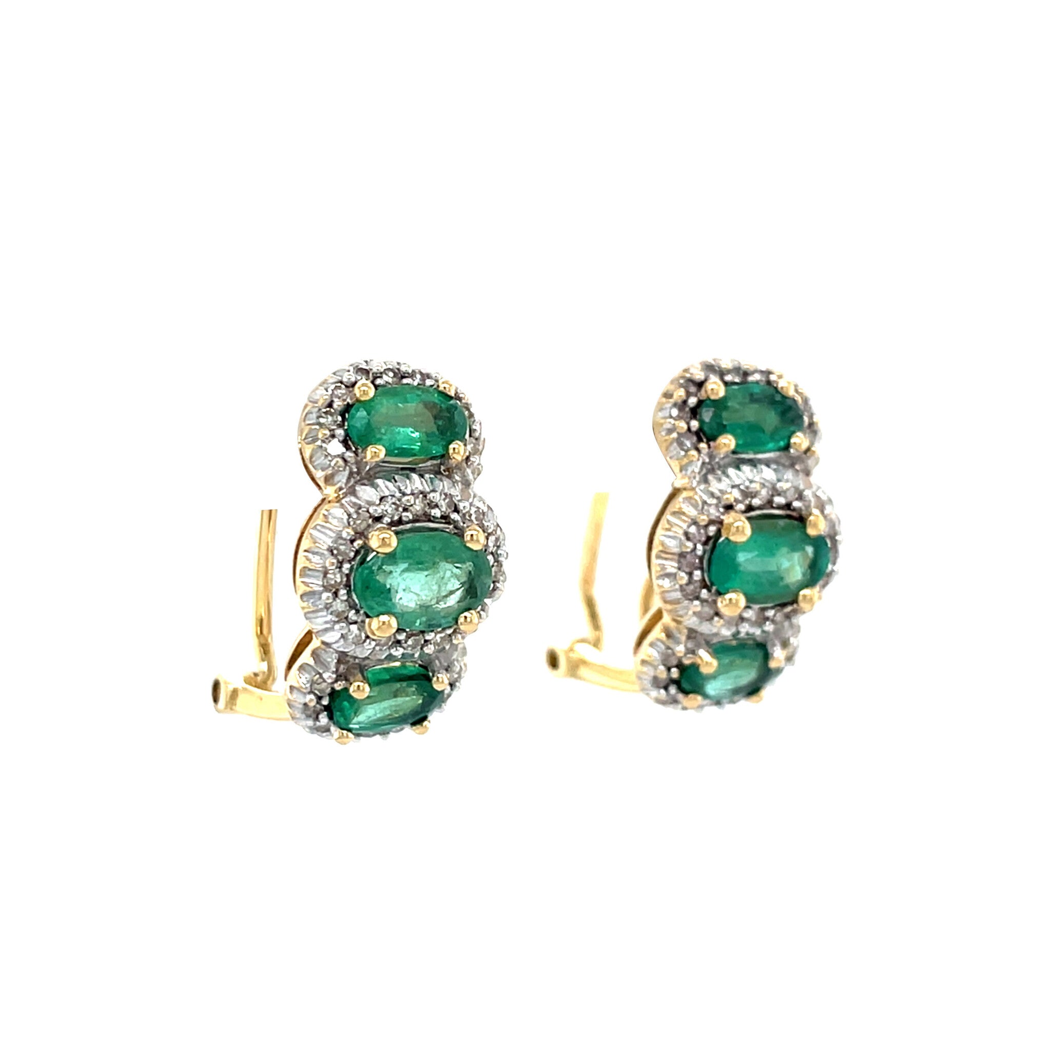 Gouden vintage entourage oorstekers met smaragd en diamant 18 krt