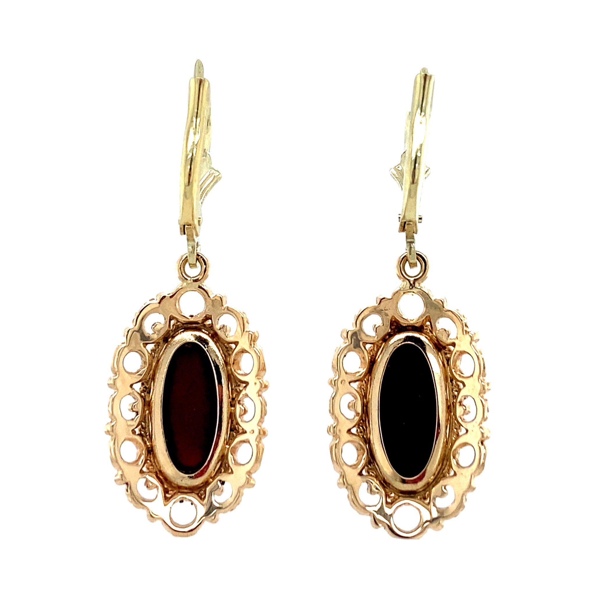 Golden vintage drop earrings with garnet 14 carat