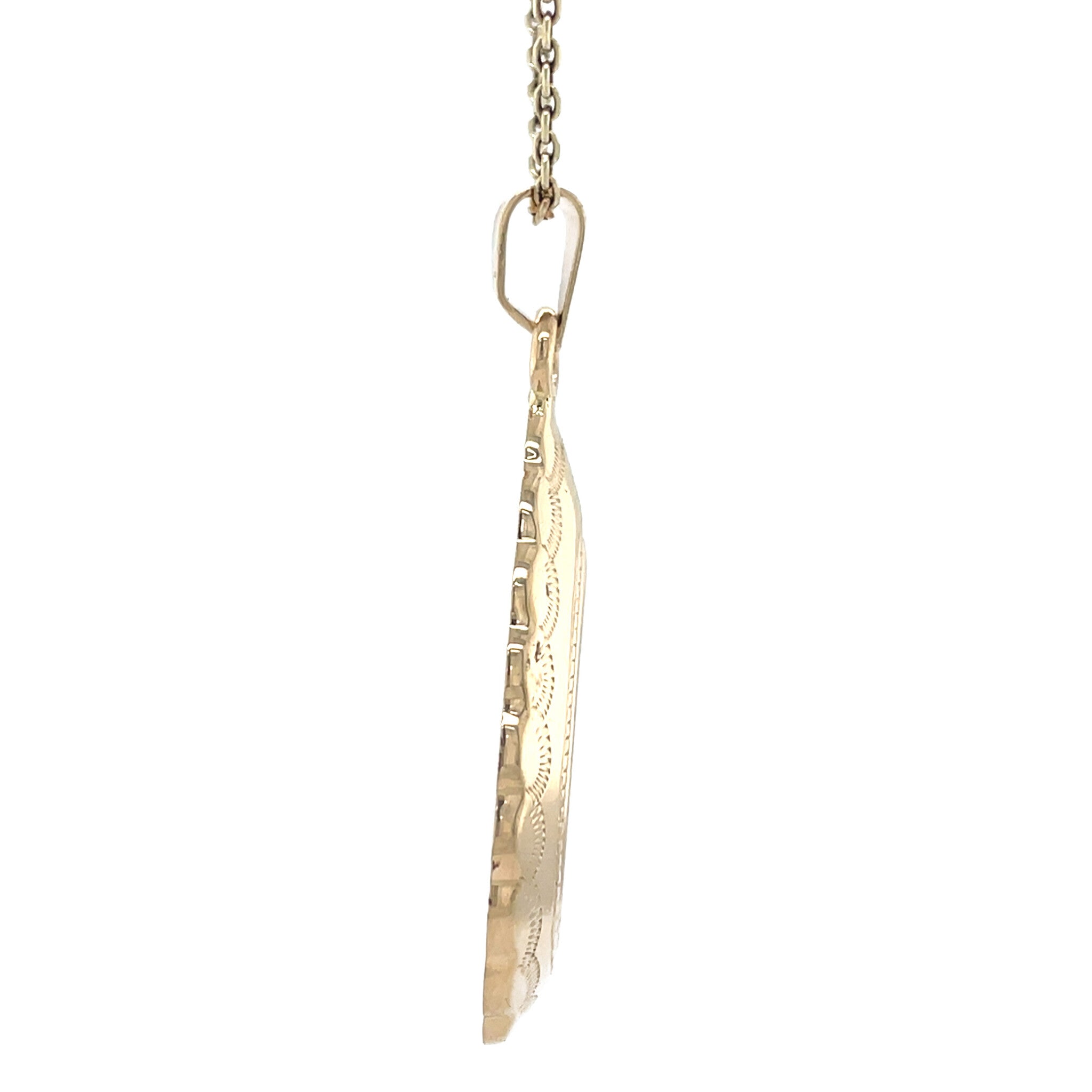 Gouden vintage hanger met gravure 14 krt