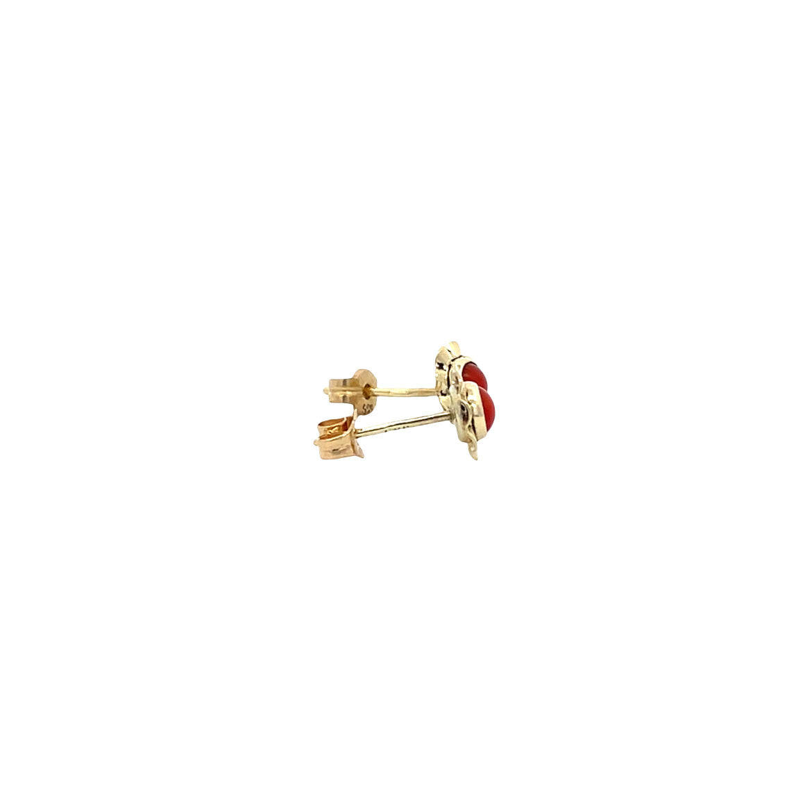Gouden vintage oorstekers met bloedkoraal 14 kt
