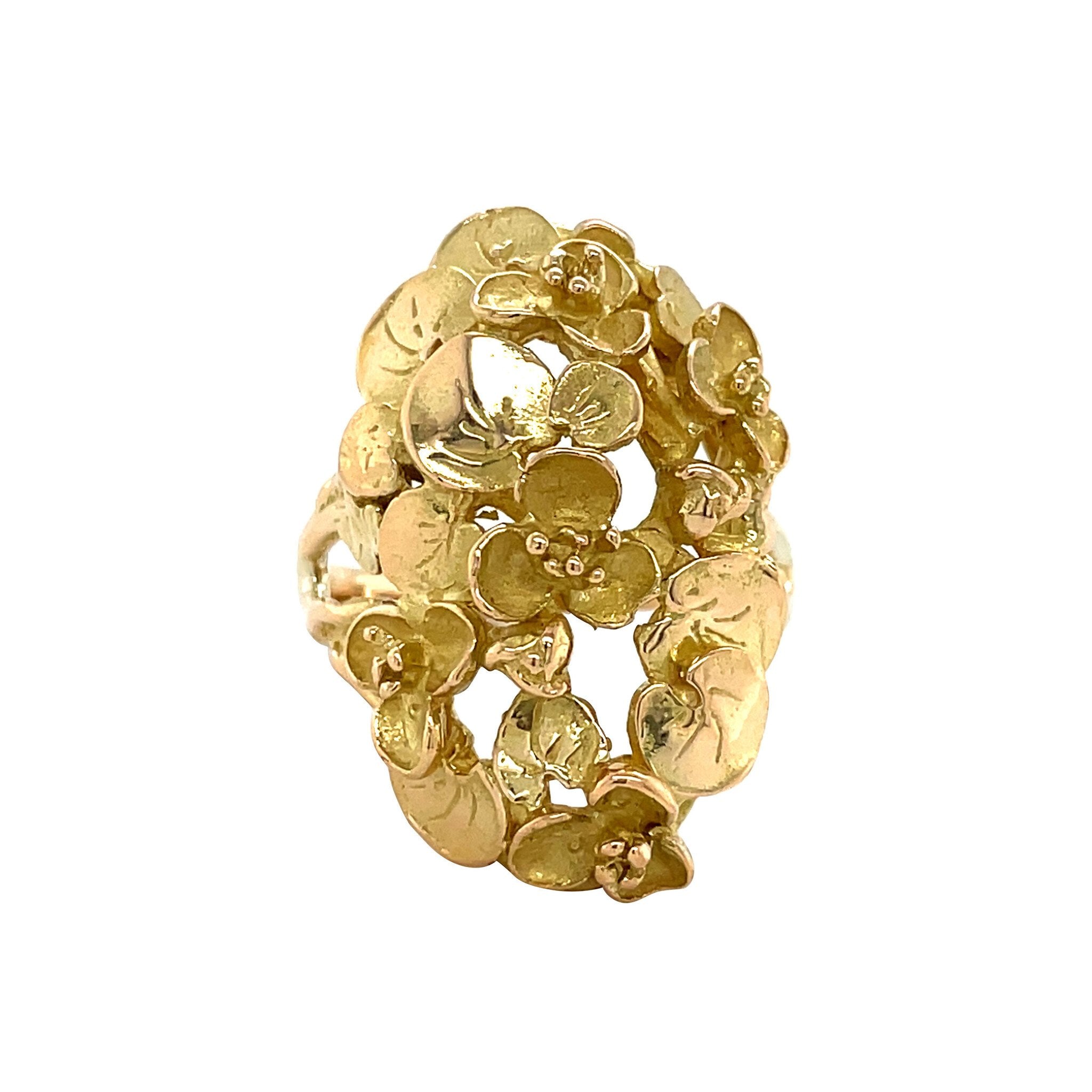 Gouden vintage waterlelie ring 18 krt