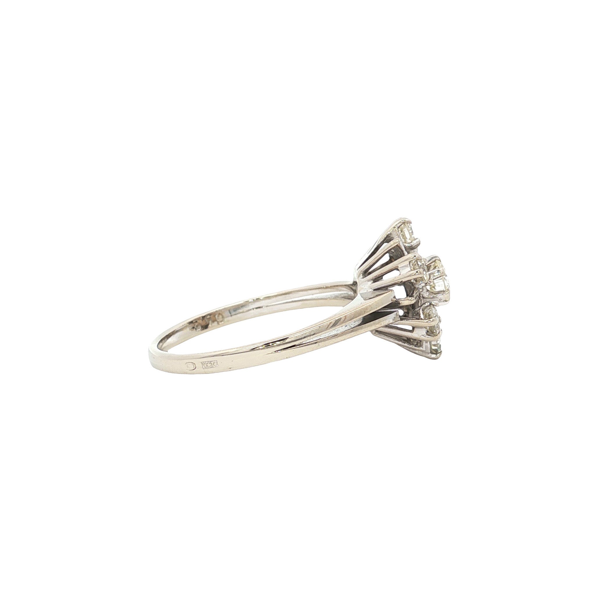 Witgouden vintage entourage ring met diamant 14 kt