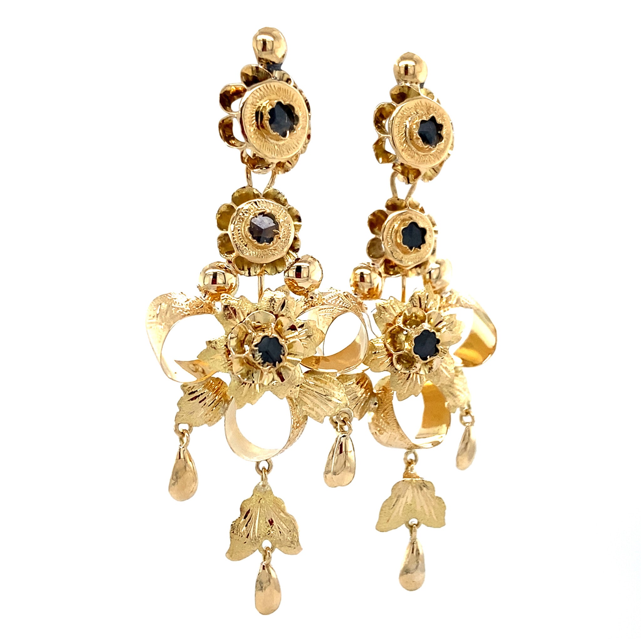 Gold vintage ear pendants with zirconia 14 kt