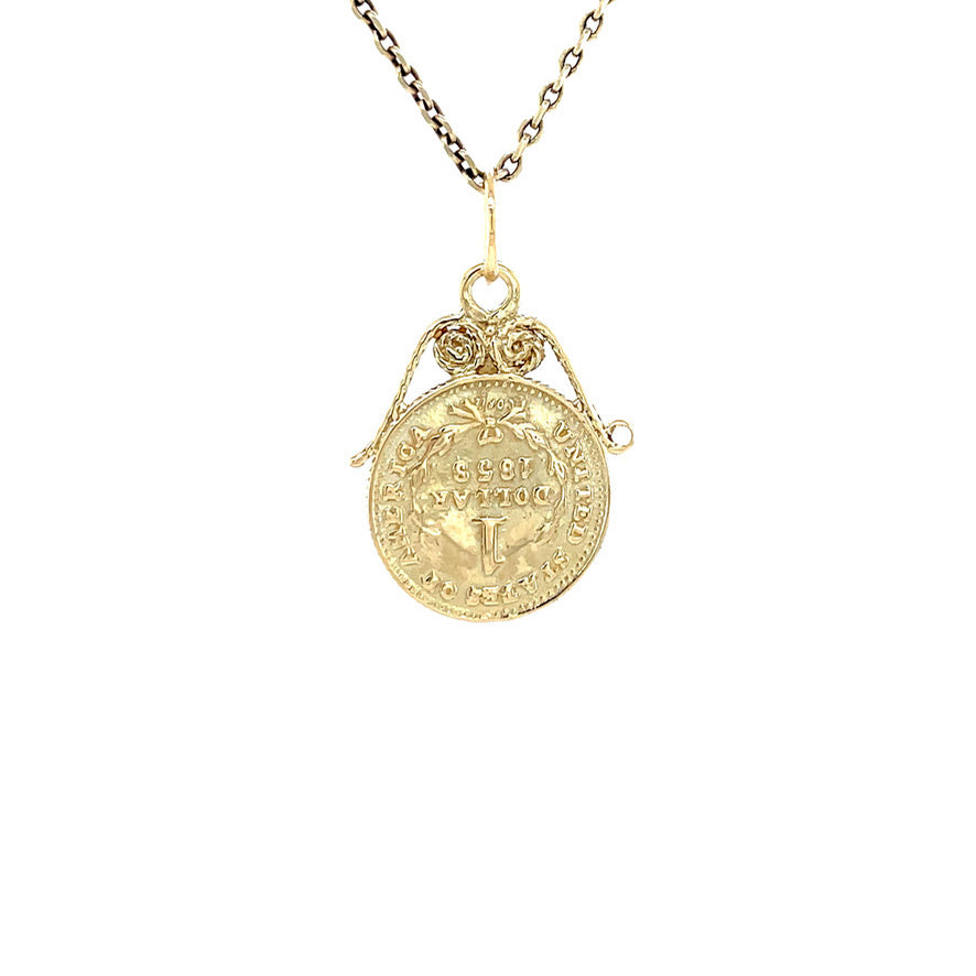Gouden vintage munt hanger 14 krt