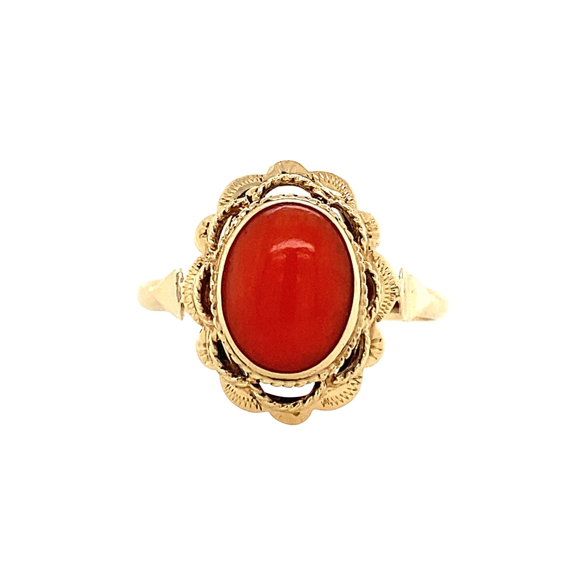 Gouden ring met bloedkoraal 14 krt
