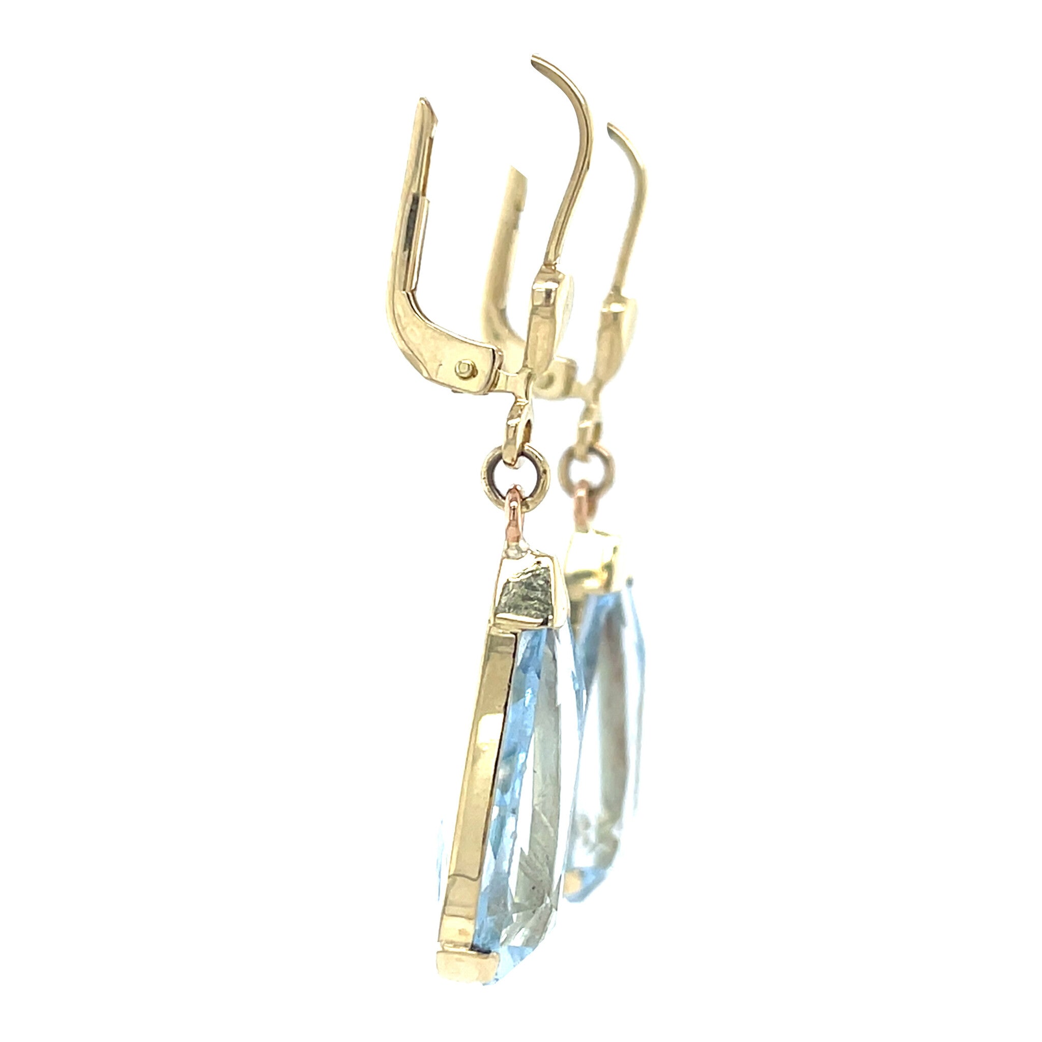 Vintage gold dangle earrings with spinel, 14 kt