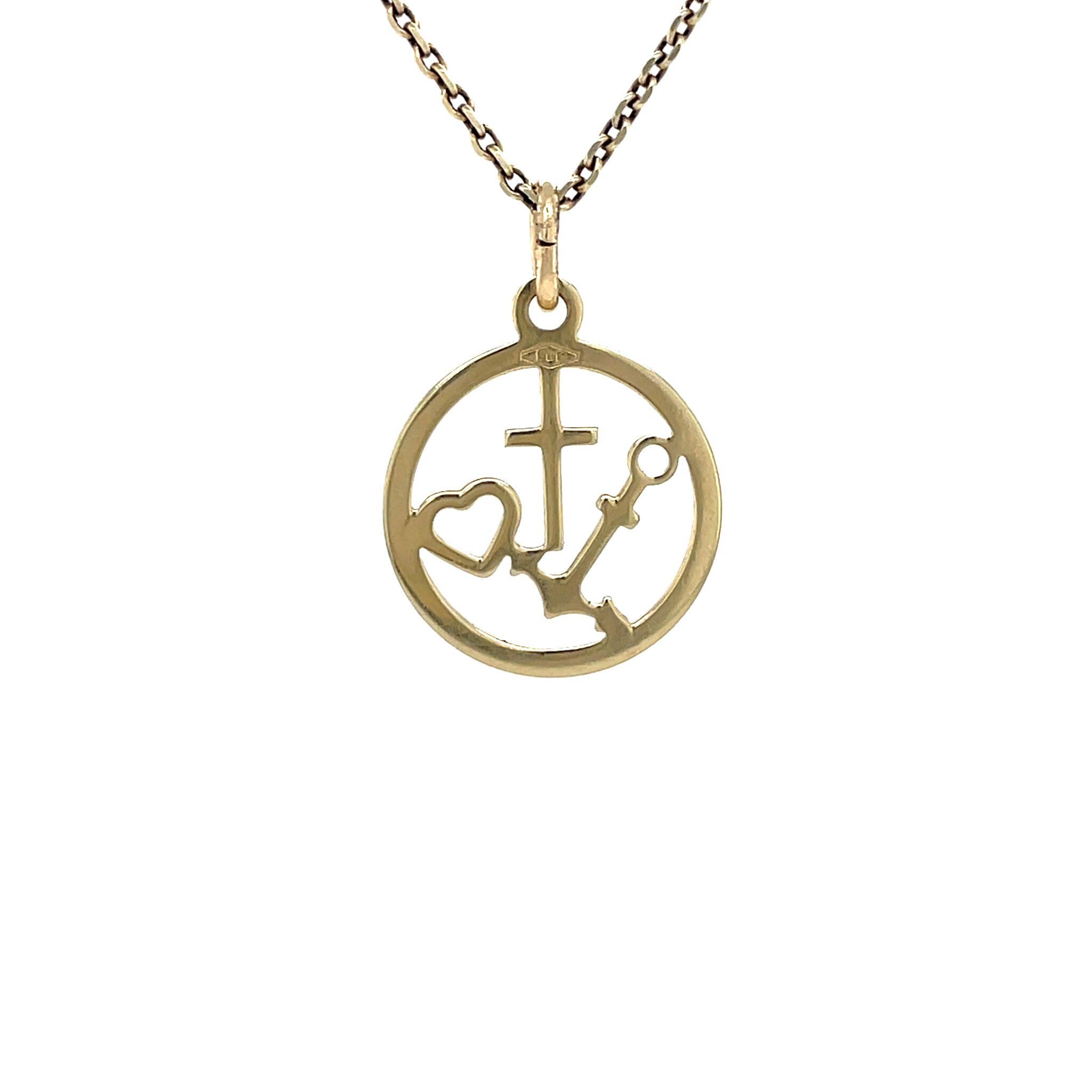Gouden vintage geloof, hoop en liefde hanger 14 krt