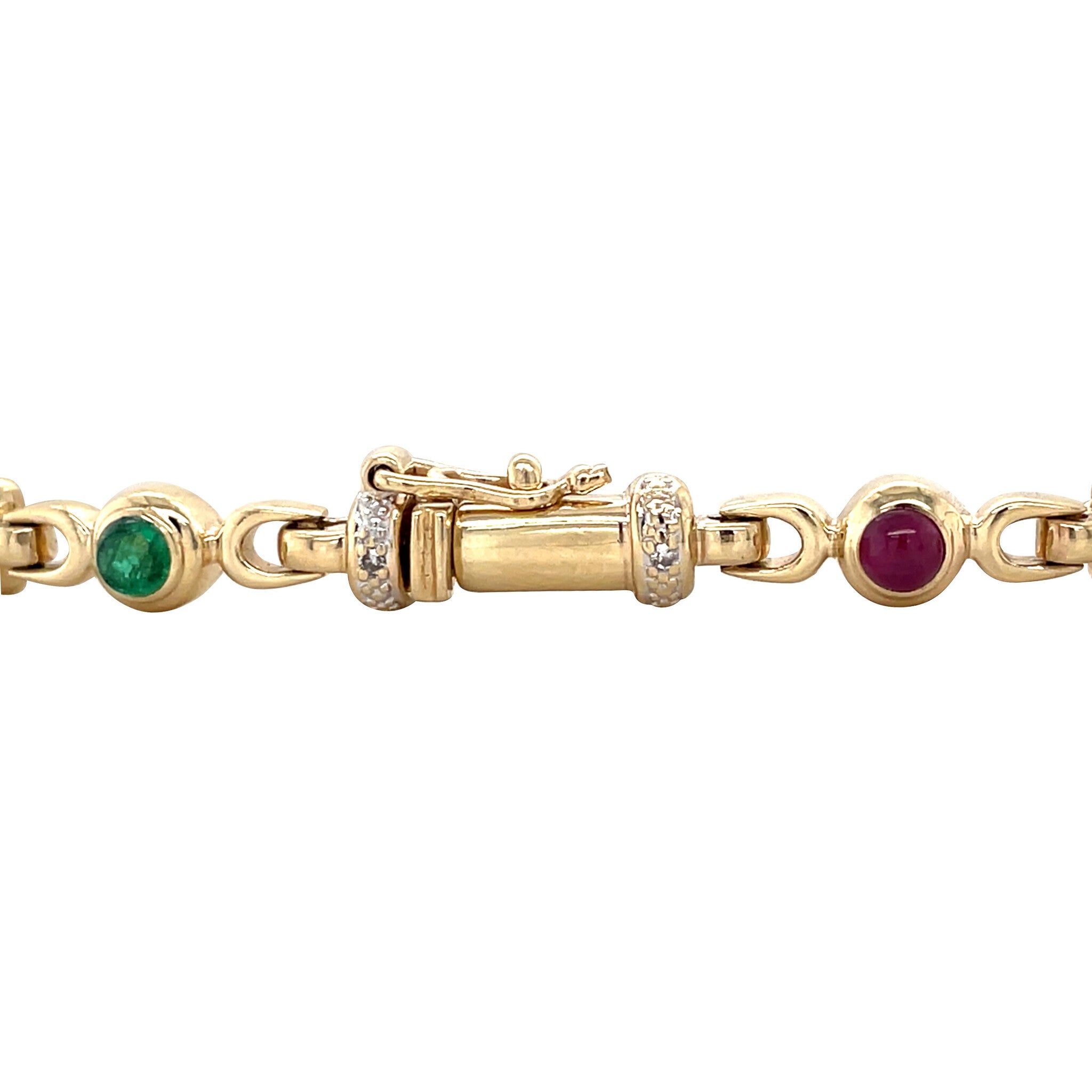 Vintage gold bracelet with ruby, sapphire, emerald and diamond, 14 kt