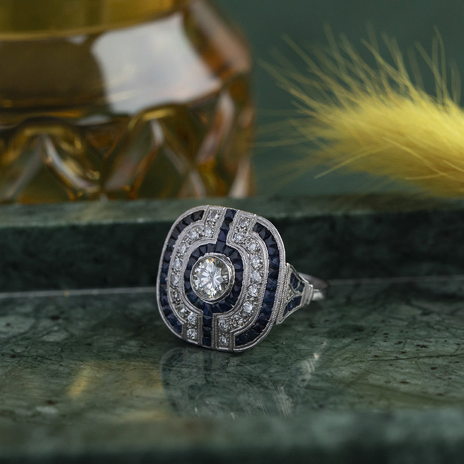 Platina ring met saffier en diamant 950