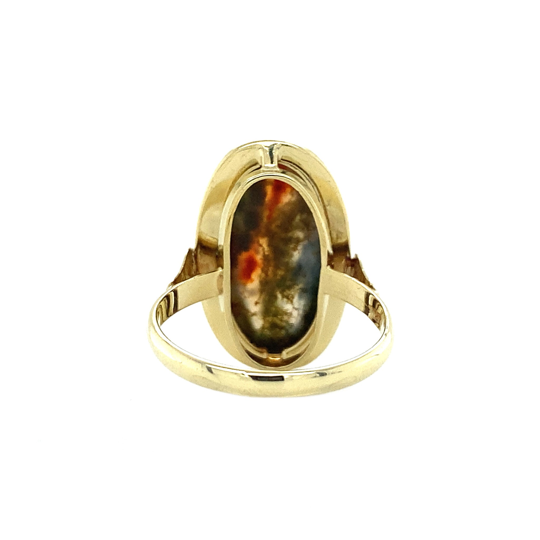 14 kt gold ring with moss agate