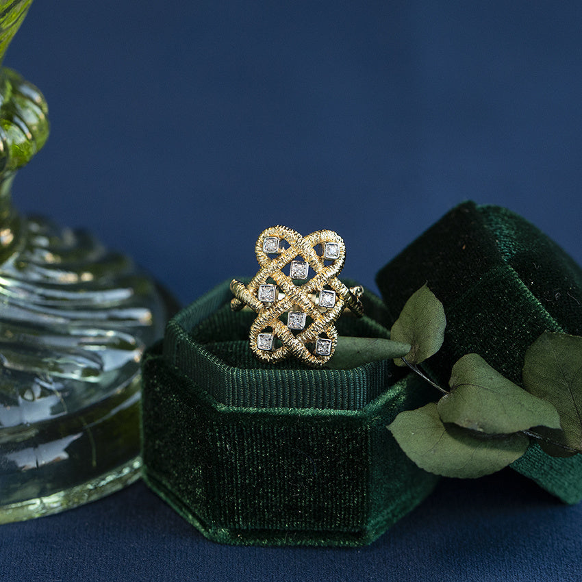 Gouden vintage ring met diamant 18 kt