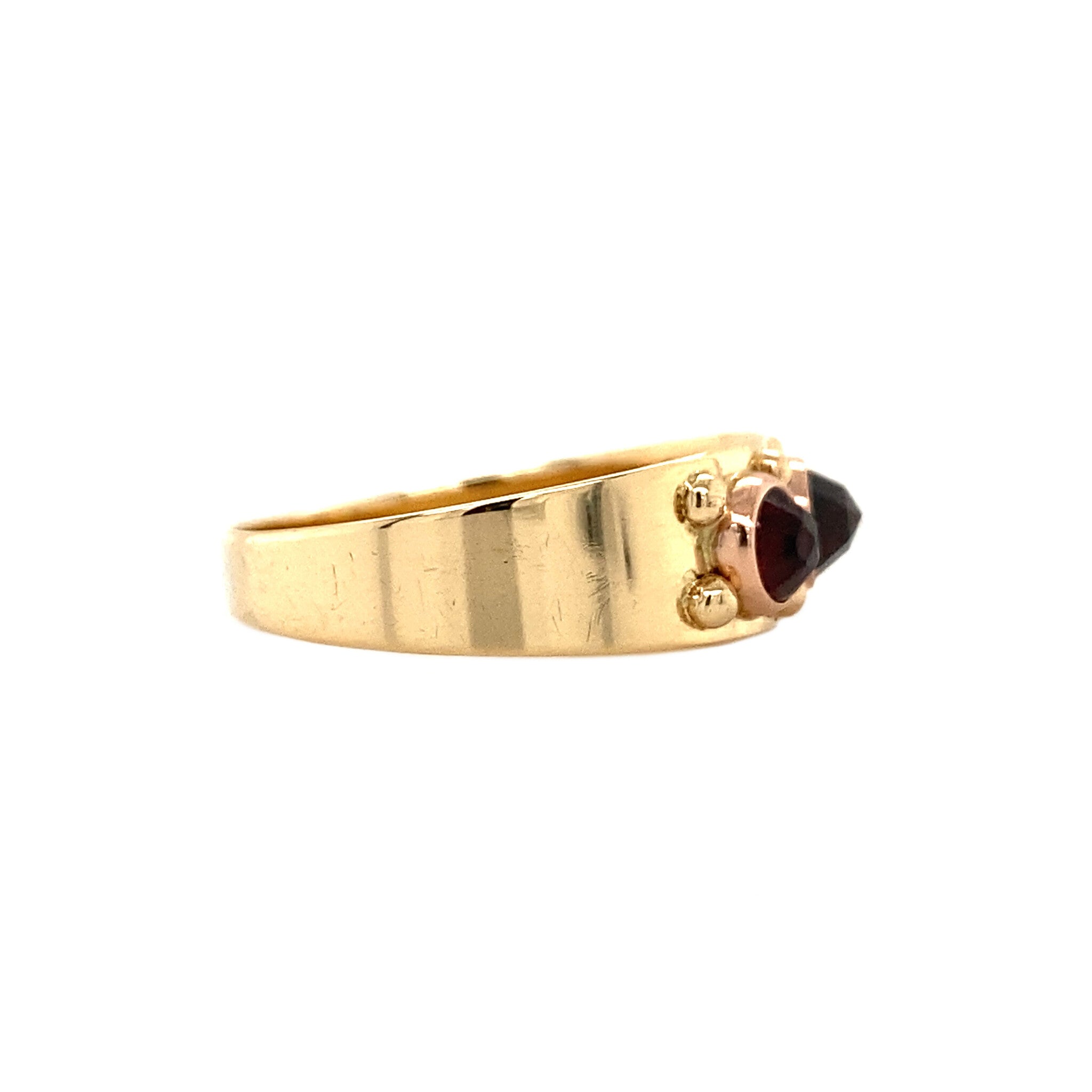 Bicolour gouden ring met granaat 14 krt