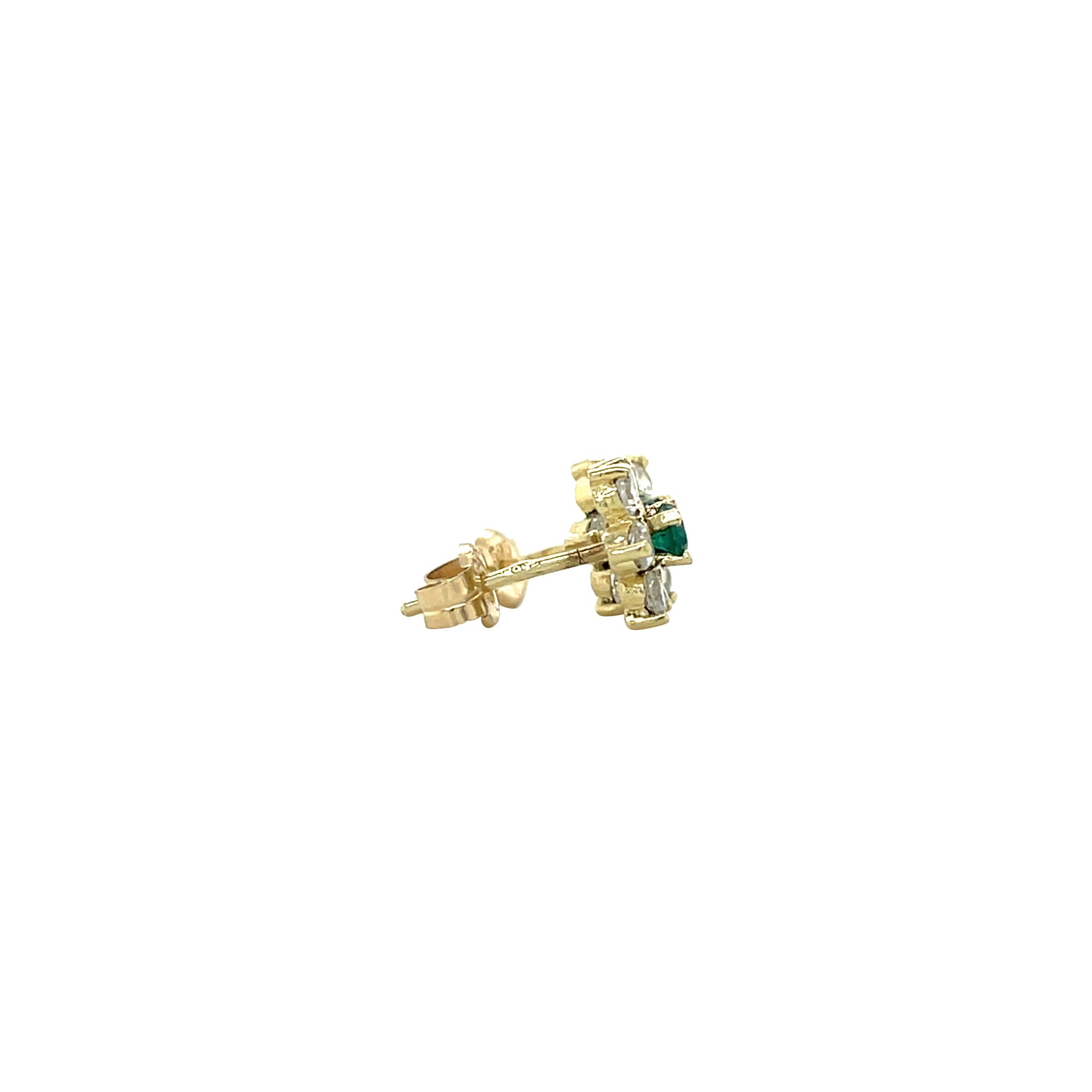 Gouden vintage entourage oorstekers met agaat en zirkonia 14 kt