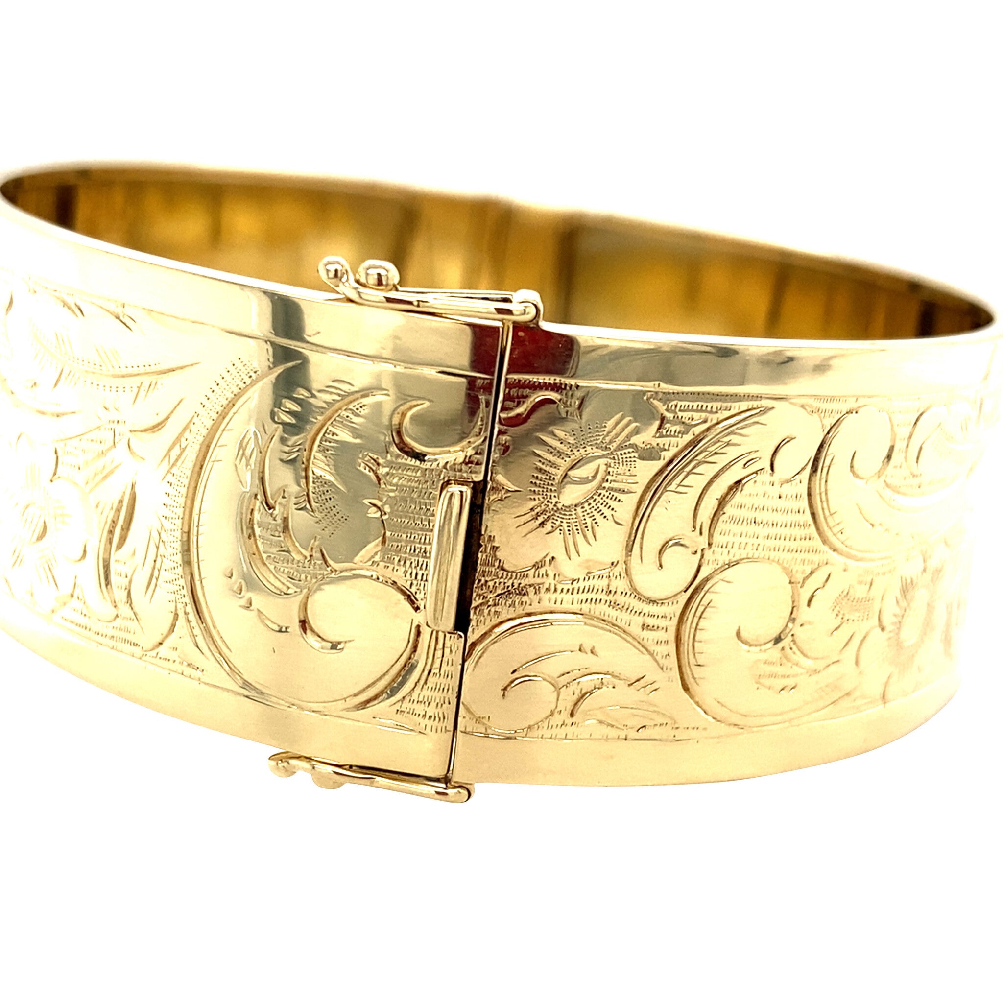 Gouden vintage bangle met gravure 14 krt