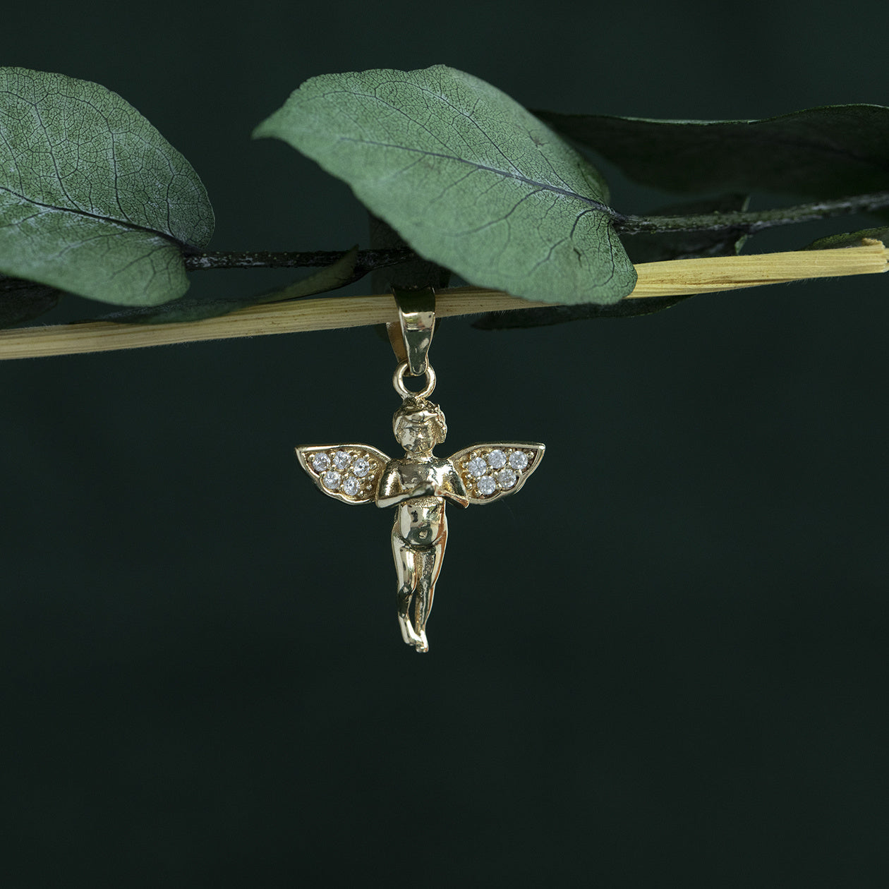 Gouden hanger engel met zirkonia 14 krt