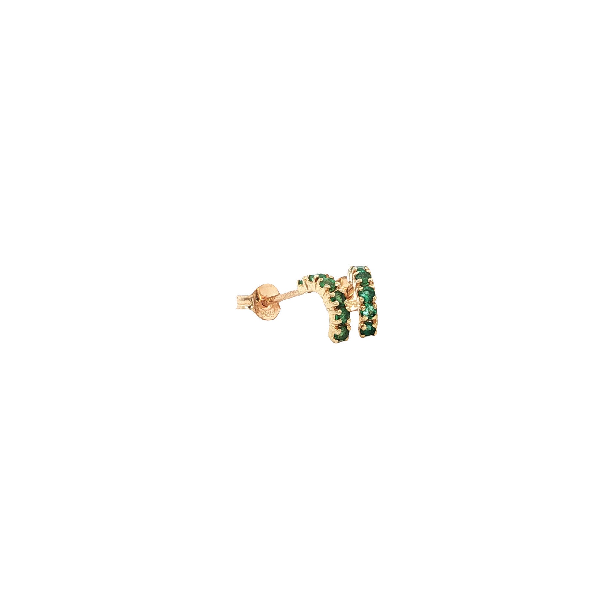 Gold vintage stud earrings with emerald 14 kt