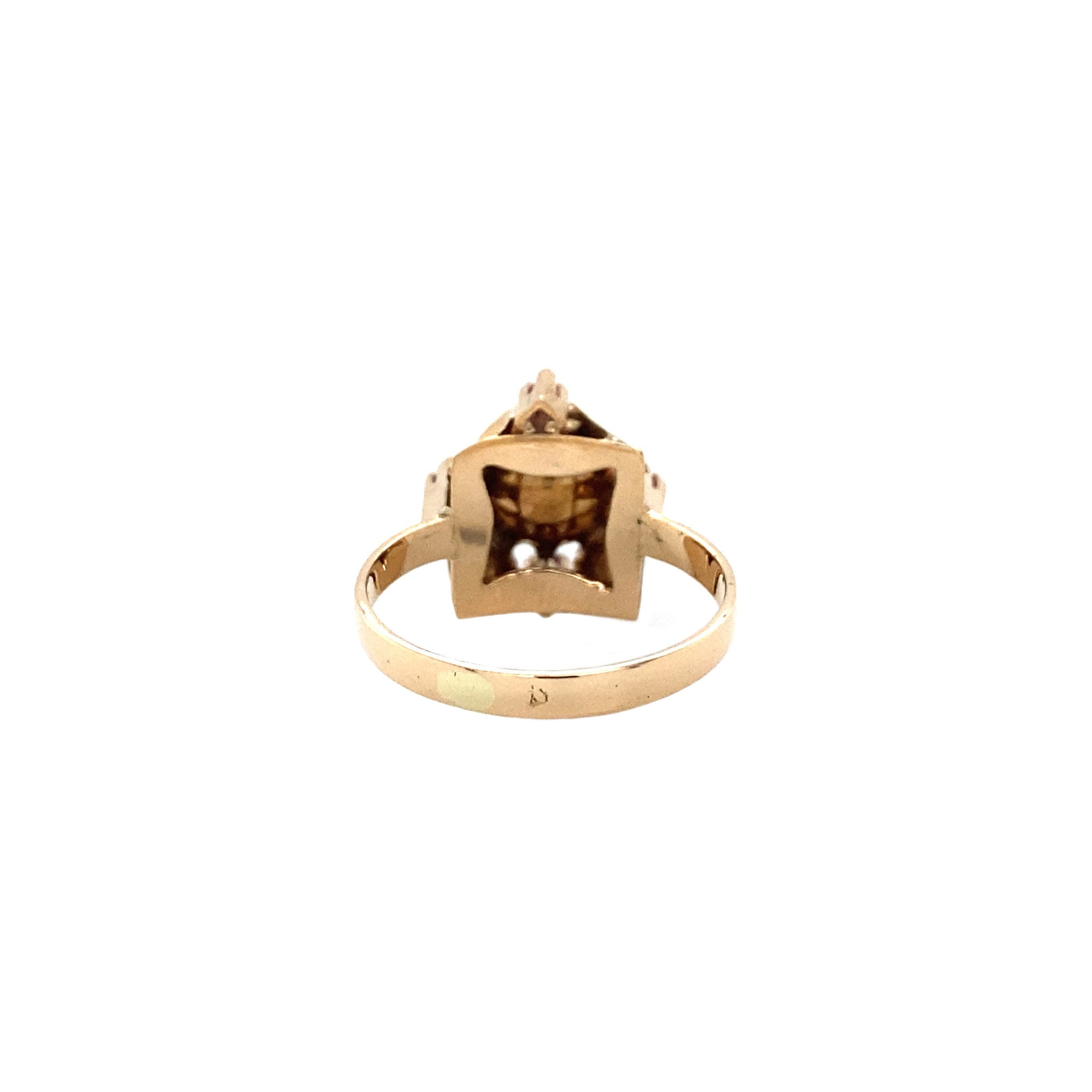 Gouden ring met parel en robijn 14 krt
