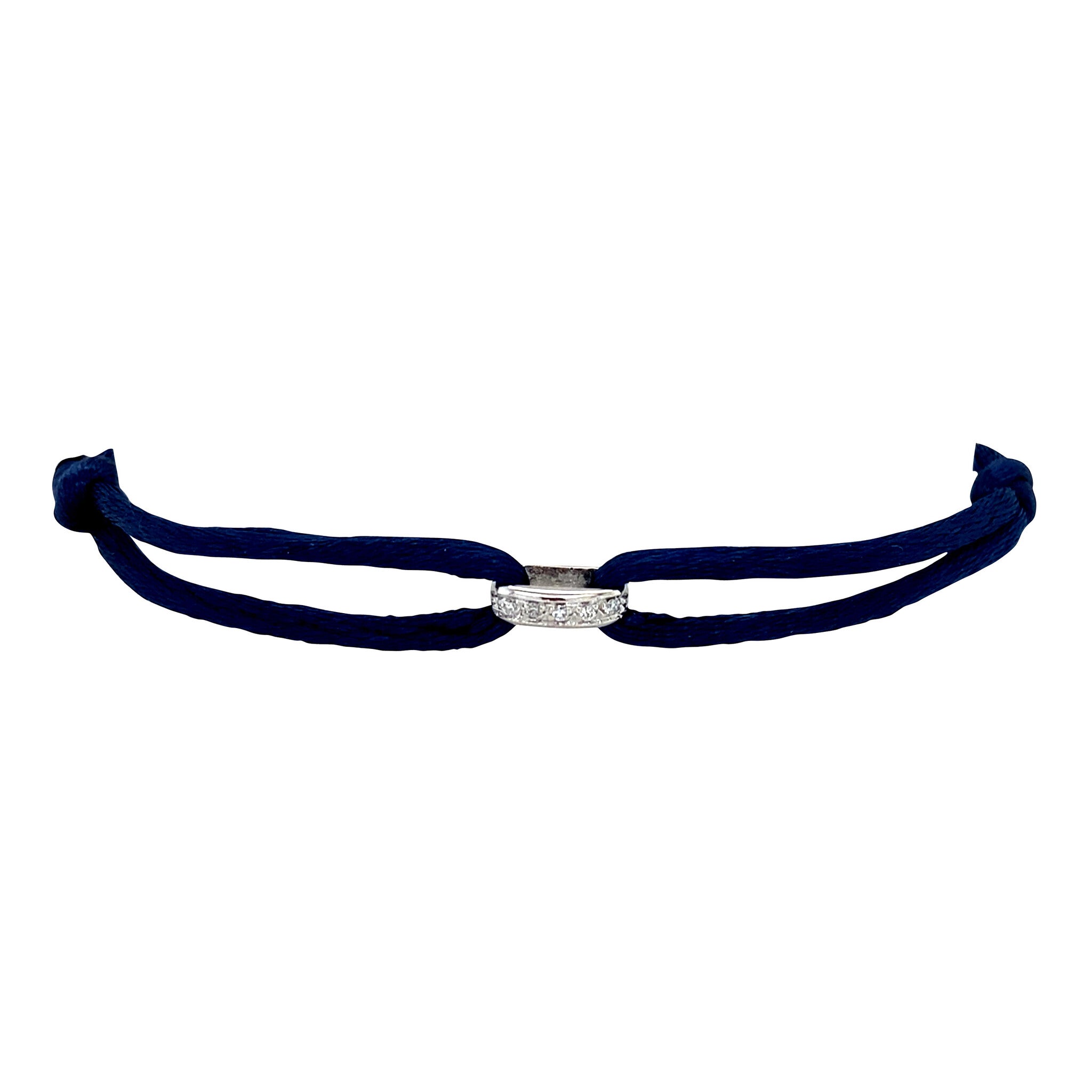 Satin bracelet with a white-gold link set with a diamond, 14 kt