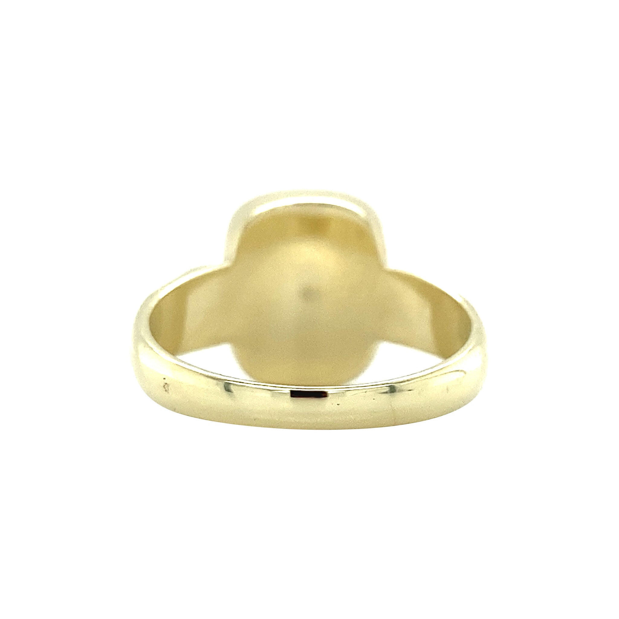 Gouden zegelring met blauwe laagsteen 14 krt
