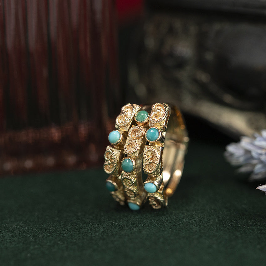 Gouden vintage ring met turkoois 18 kt