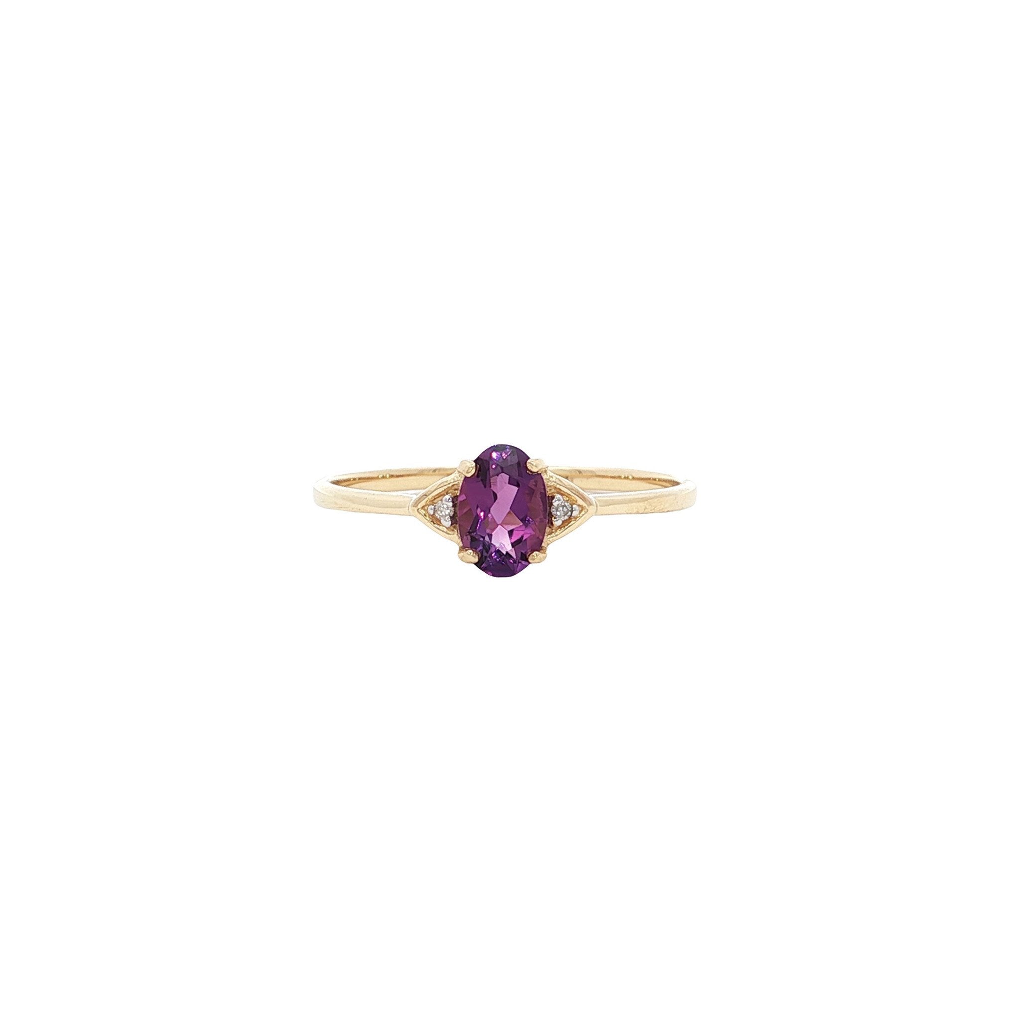 Ring with amethyst and diamond 9 kt