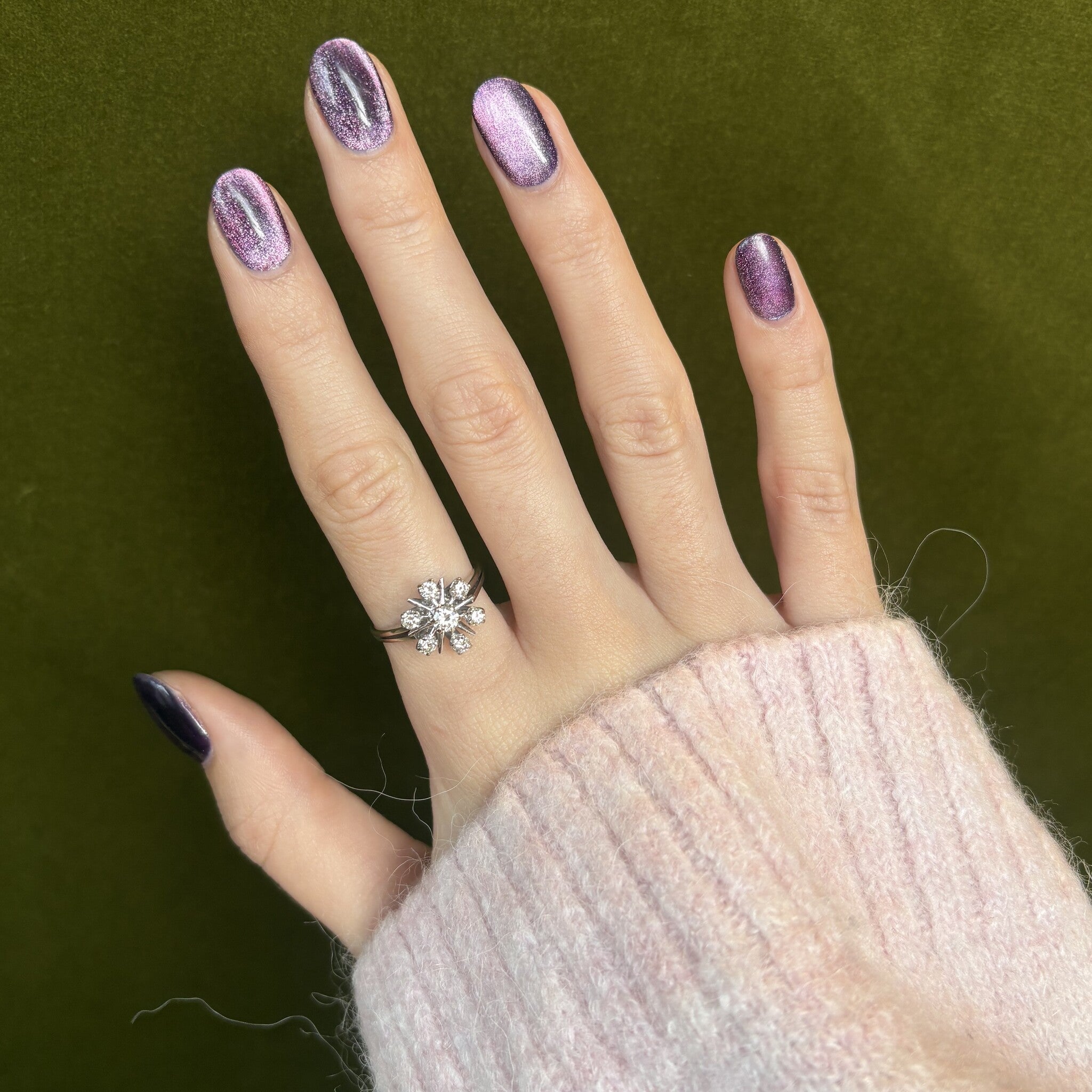 Witgouden vintage entourage ring met diamant 14 kt