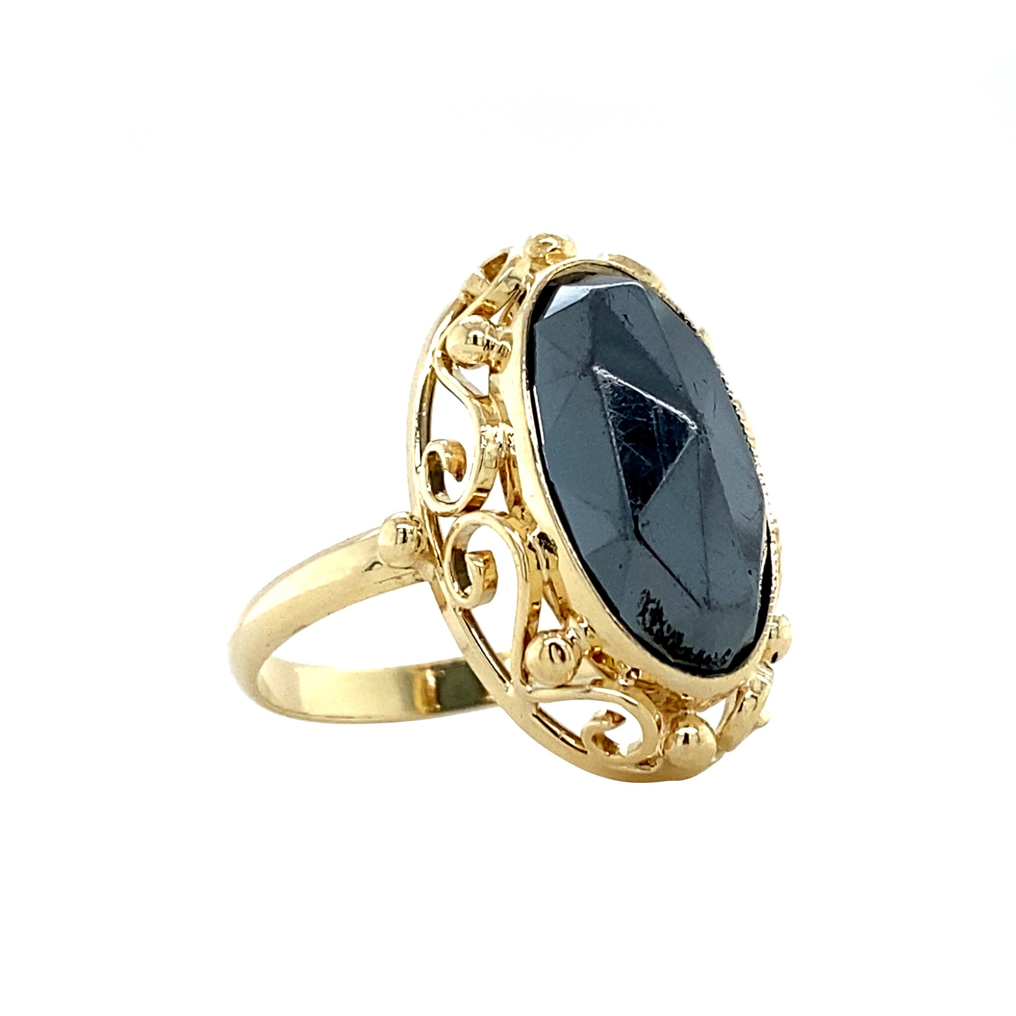 Gouden ring met hematiet 14 krt