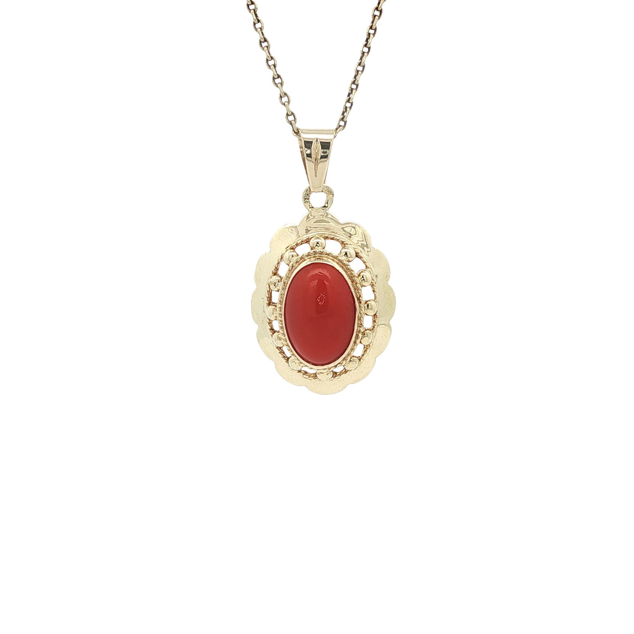 Gold vintage pendant with blood coral 14 kt