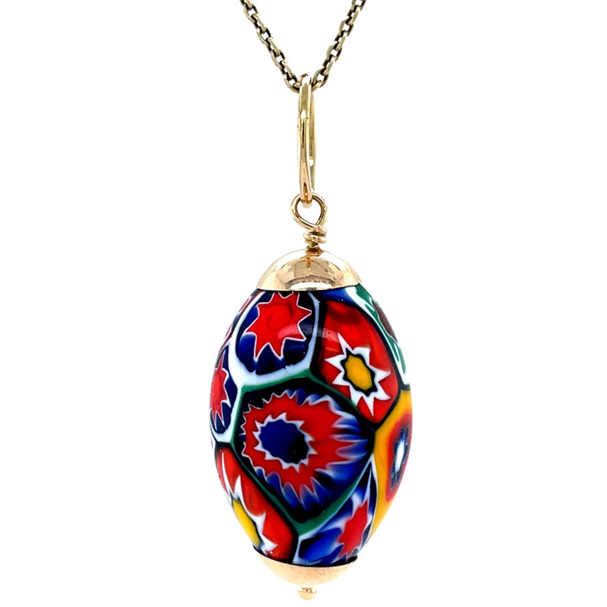 Gouden vintage hanger met millefiori 14 krt