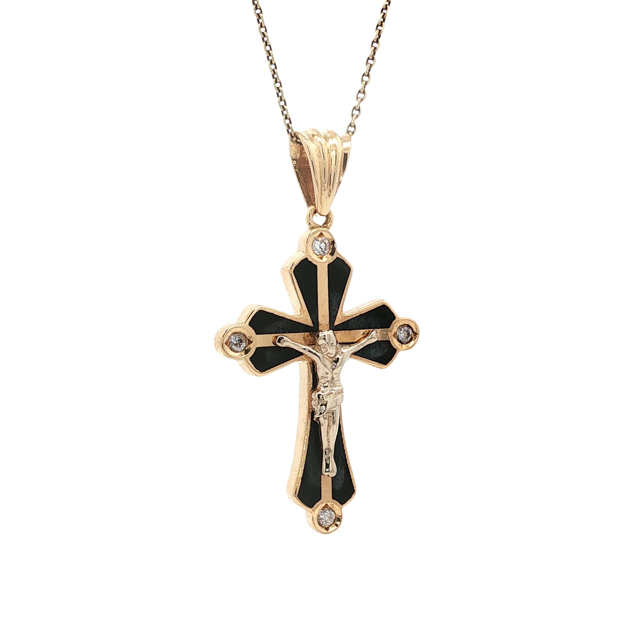 Gouden vintage kruis hanger met emaille en zirkonia 18 kt
