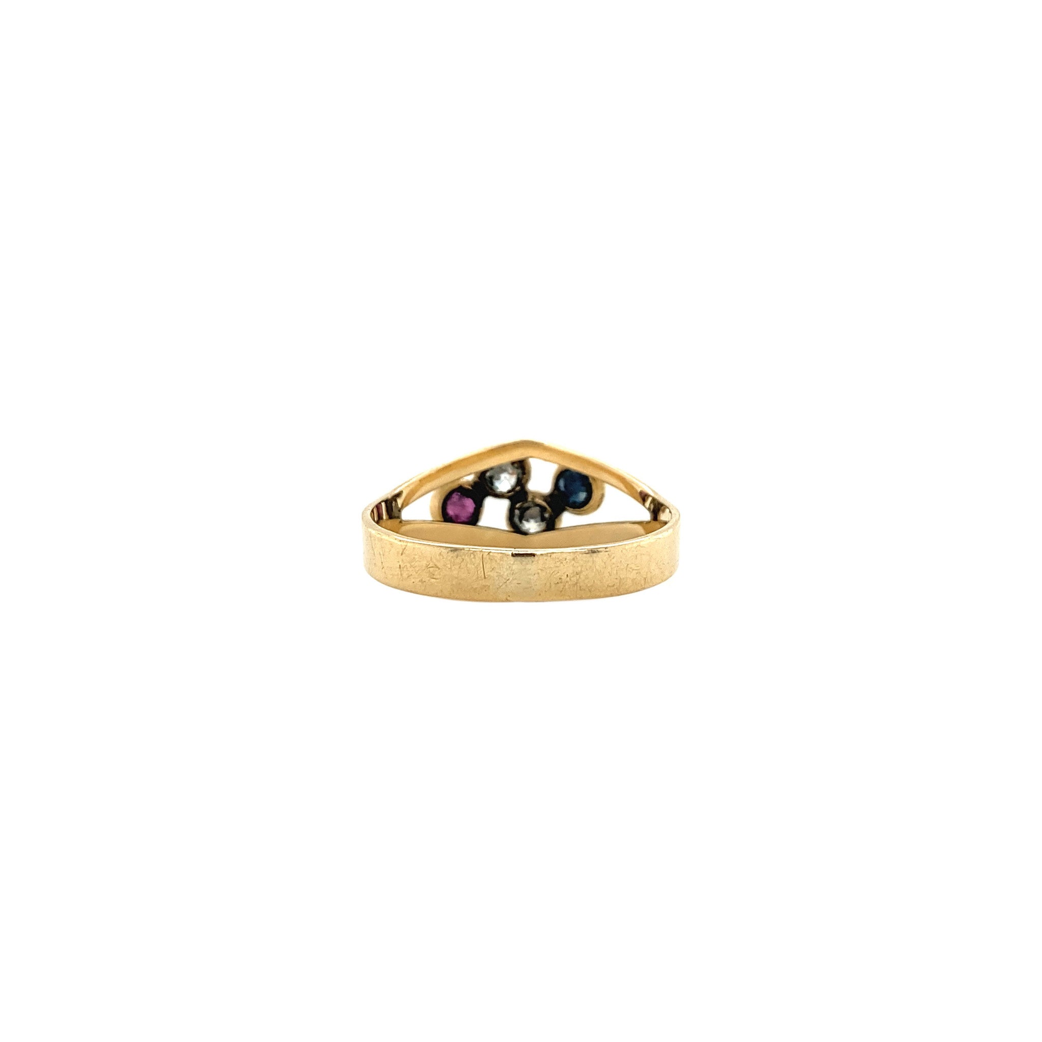 Gold ring with ruby, sapphire and zirconia, 14 kt
