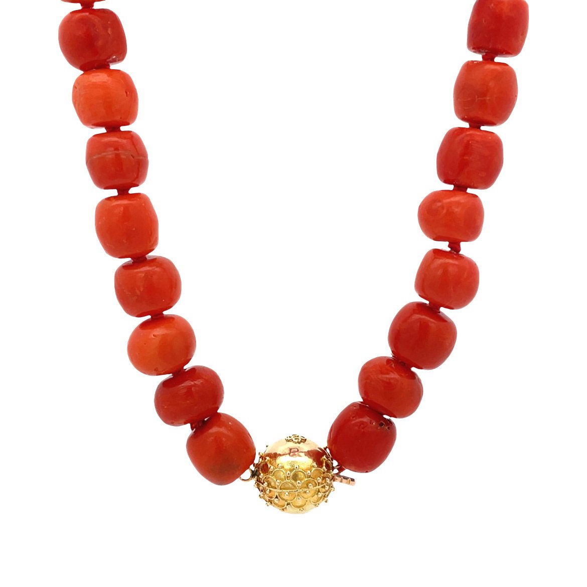 Vintage blood coral necklace with 14 kt gold clasp