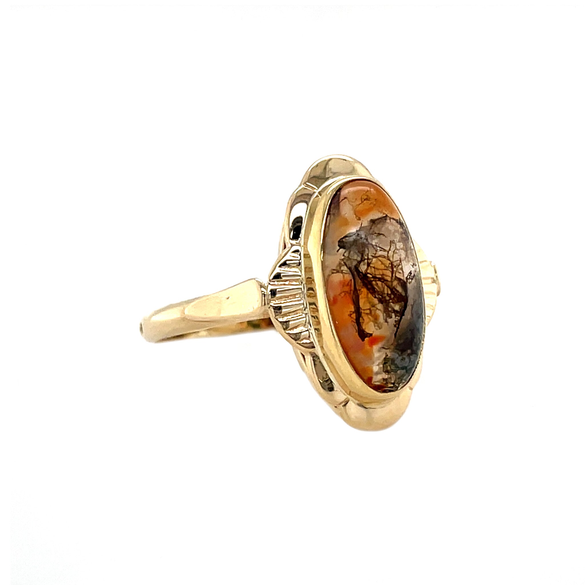 Gold vintage ring with moss agate 14 kt