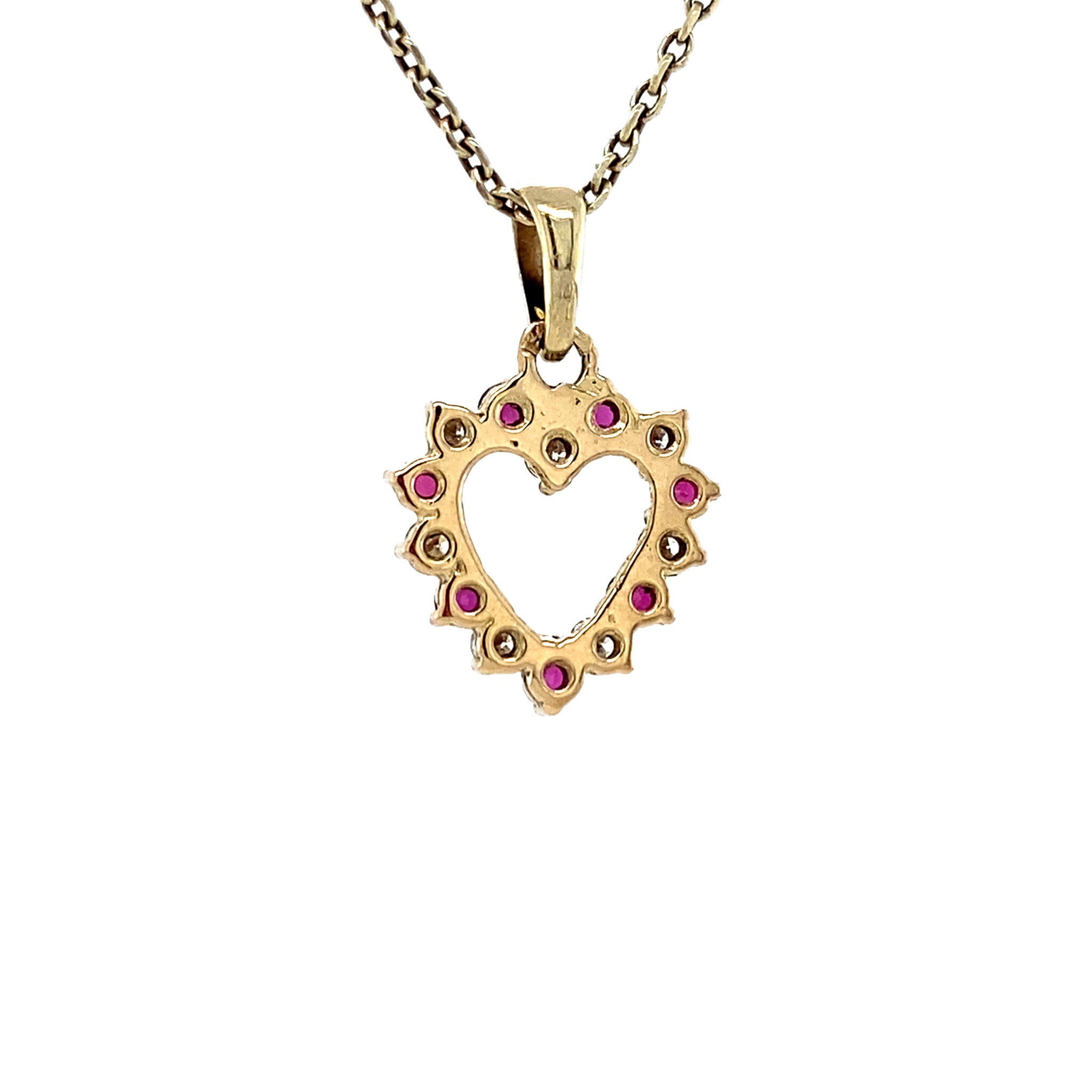 Vintage gold heart pendant with ruby and diamond 14 kt