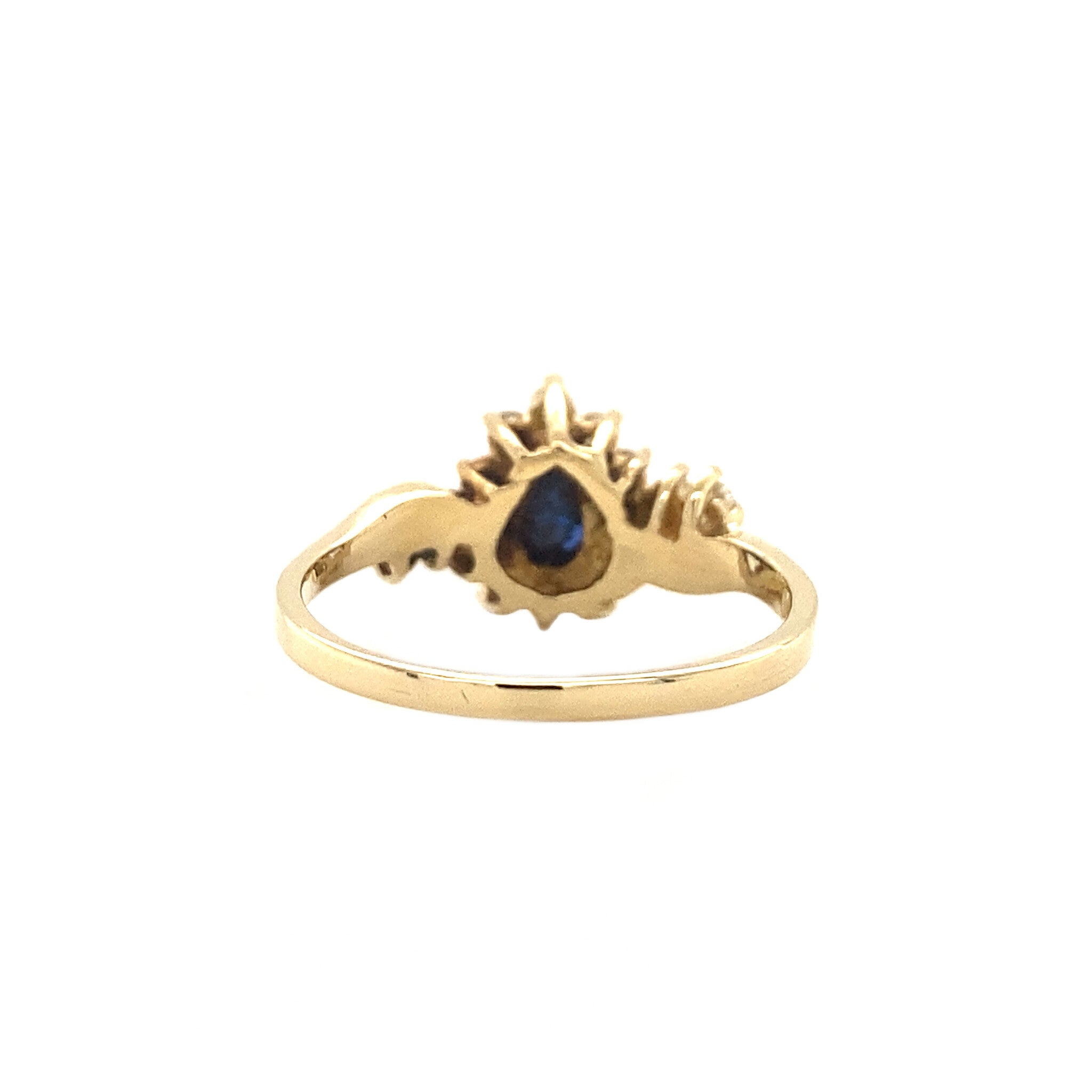 Gouden entourage ring met saffier en diamant 14 krt