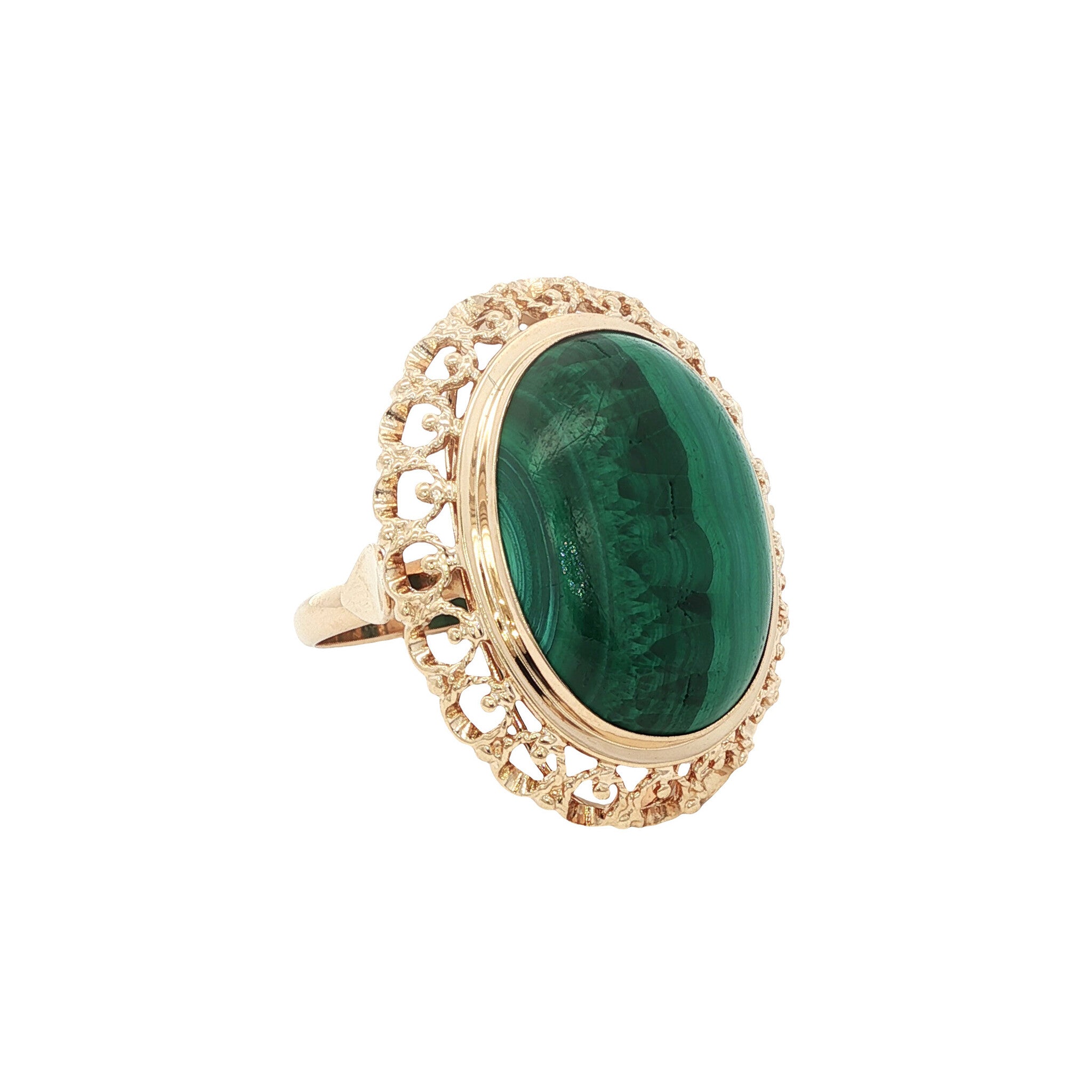Gouden vintage ring met malachiet 14 kt